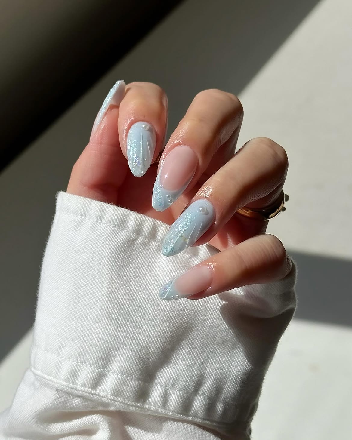Shimmering Pearl Almond French Tips