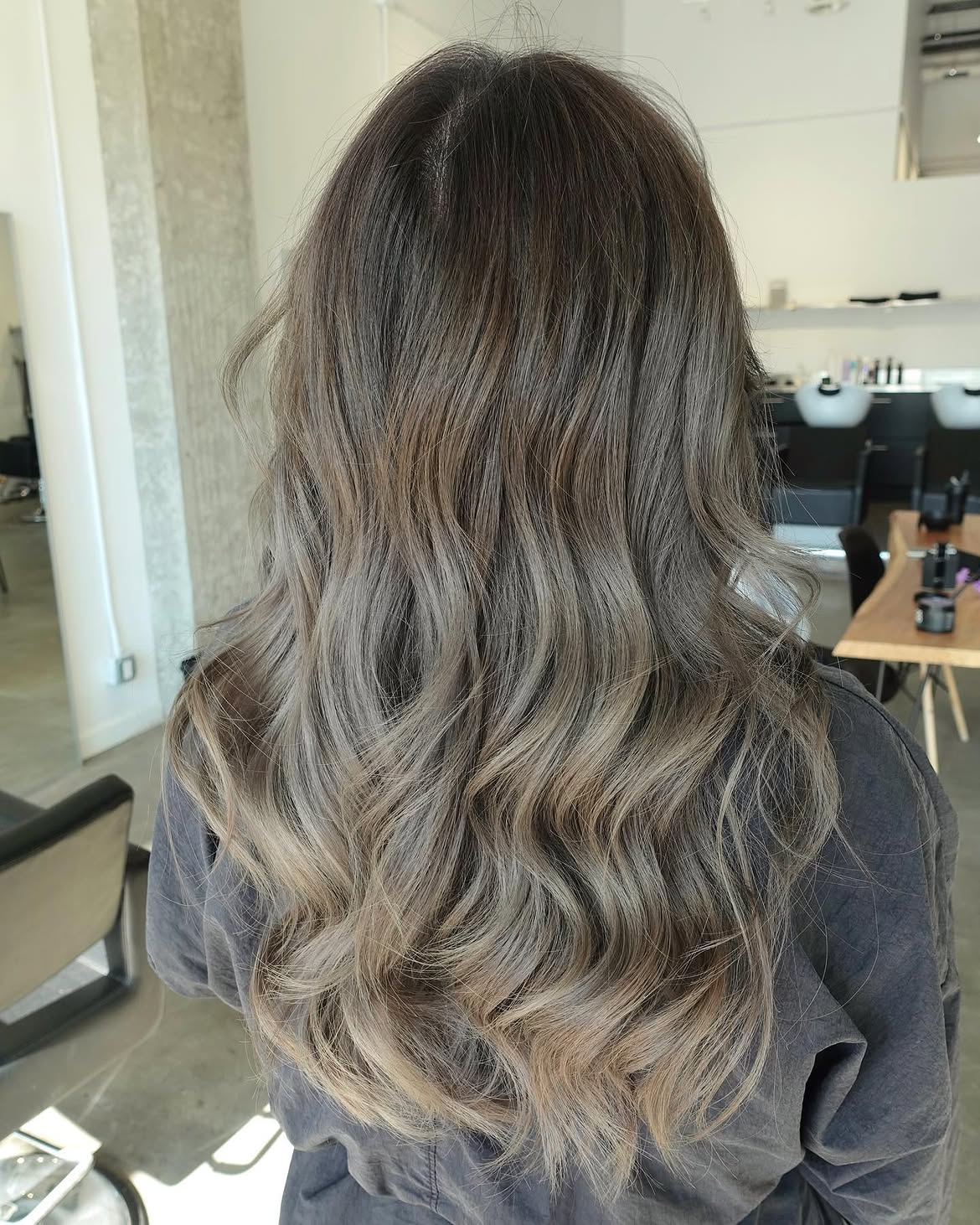 Smoky Ash Bronde Waves With Face Framing Layers