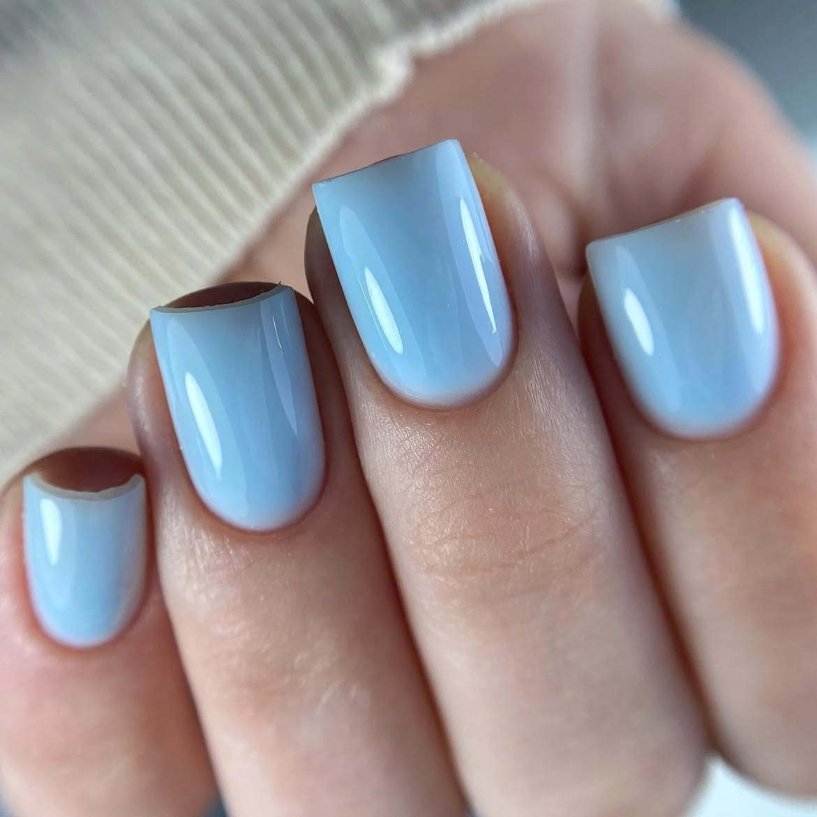 Soft Baby Blue Glossy Medium Squoval Nails