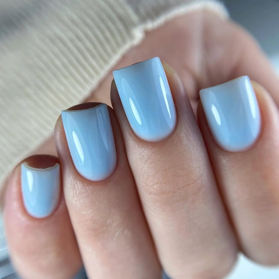 Soft Baby Blue Glossy Square Nails