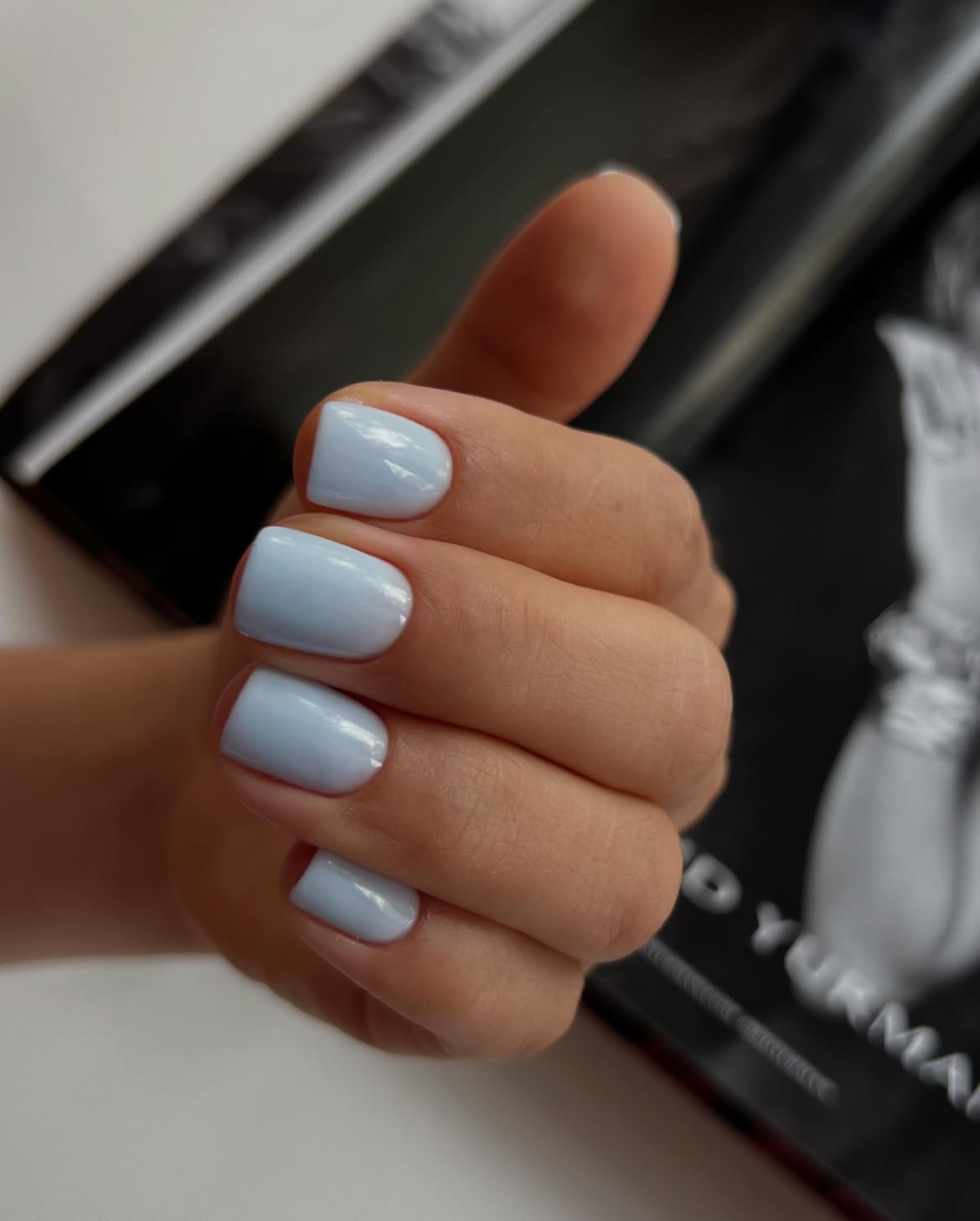 Soft Baby Blue Glossy Squoval Nails