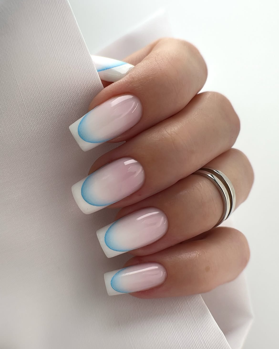 Soft Blue Ombre French Tip Square Nails