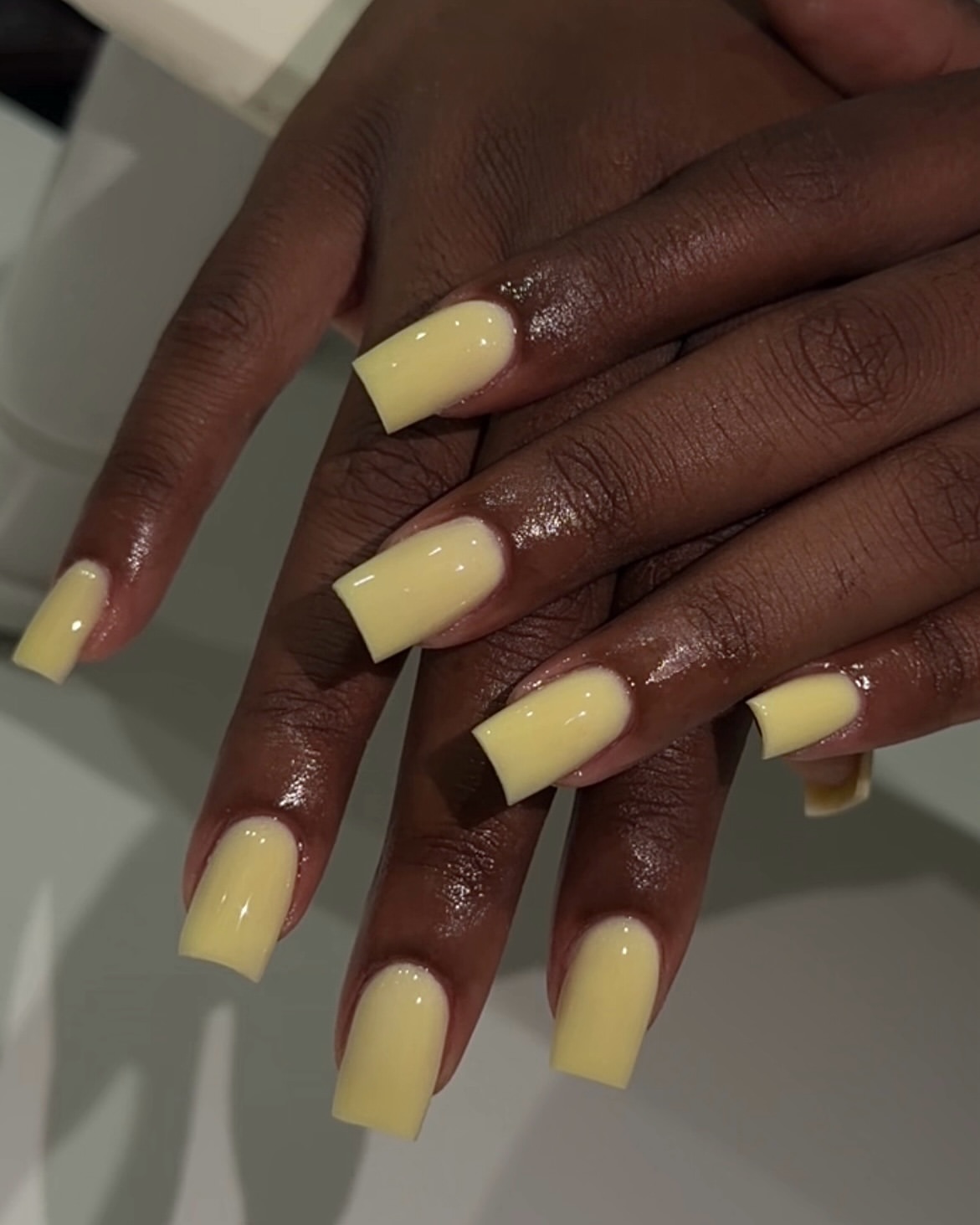 Soft Butter Yellow Glossy Square Nails