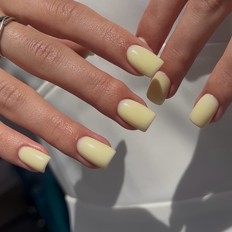 Soft Butter Yellow Glossy Square Nails