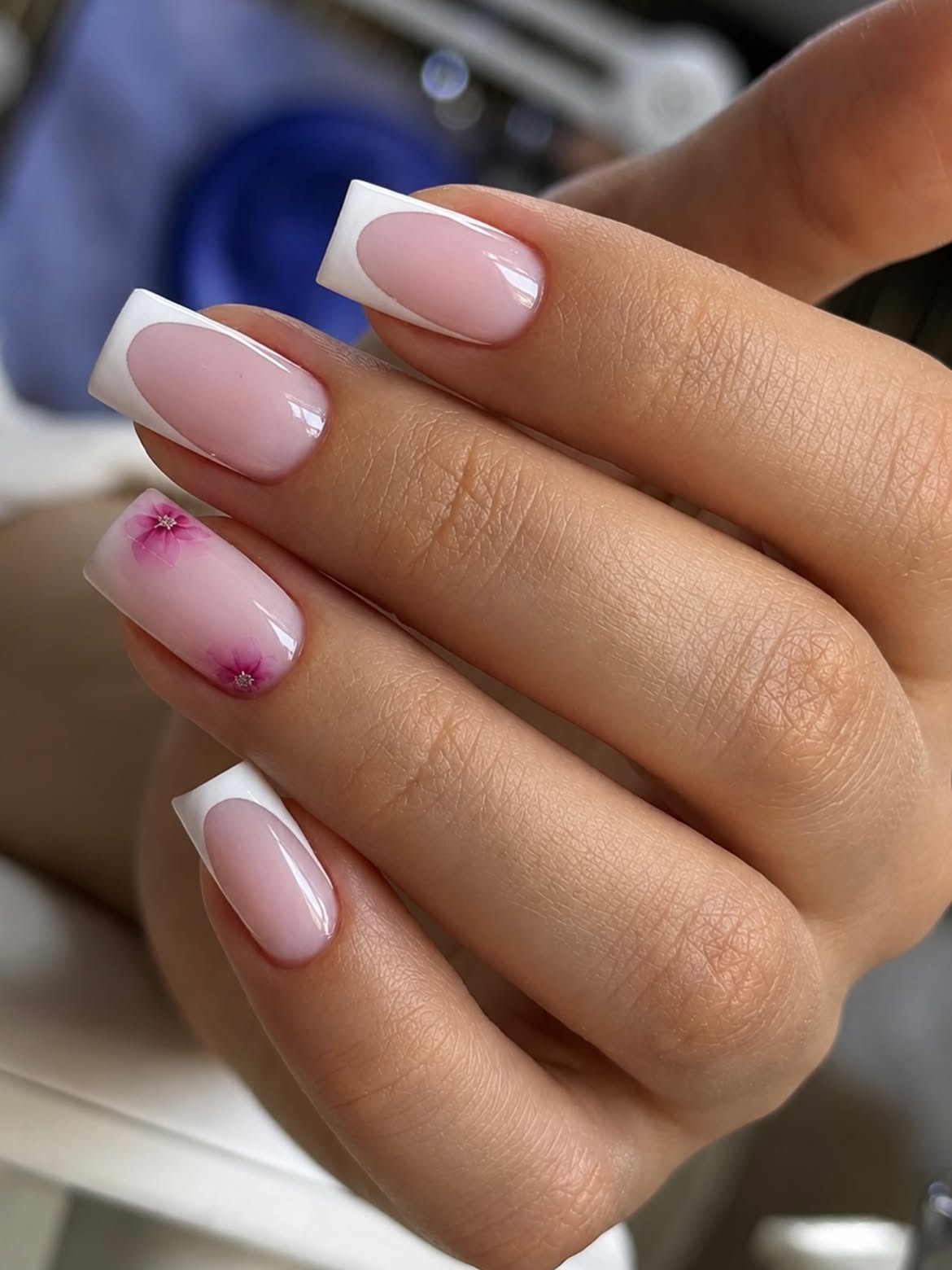 Soft Floral French Tip Square Nails