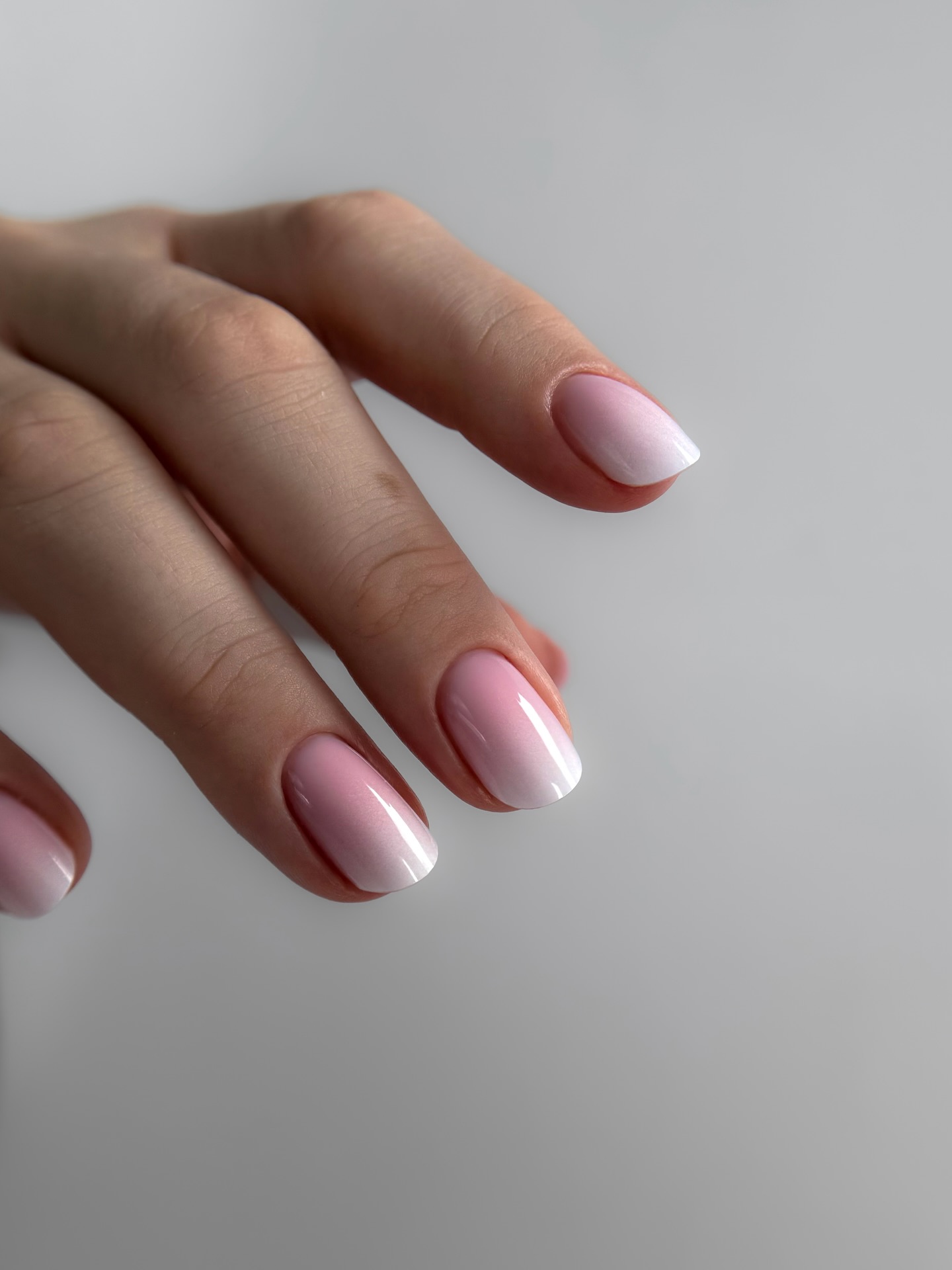 Soft Pink and White Ombre Oval Nails