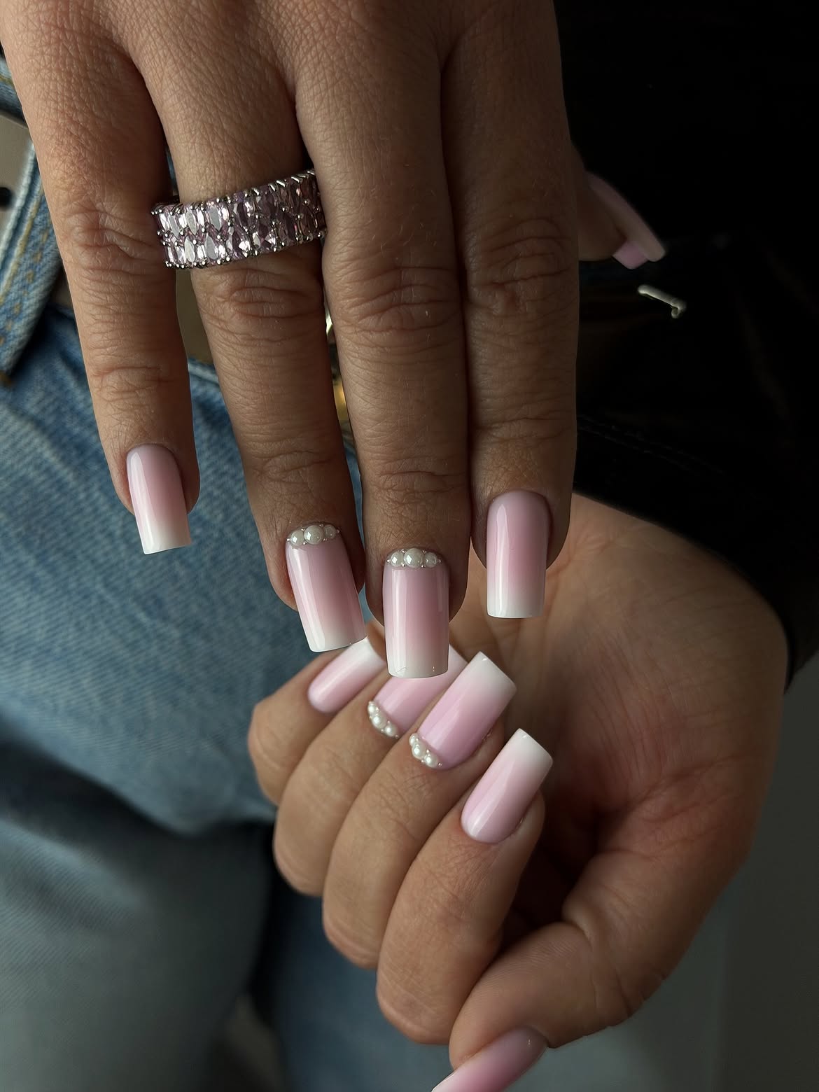 Soft Pink and White Ombre Square Nails
