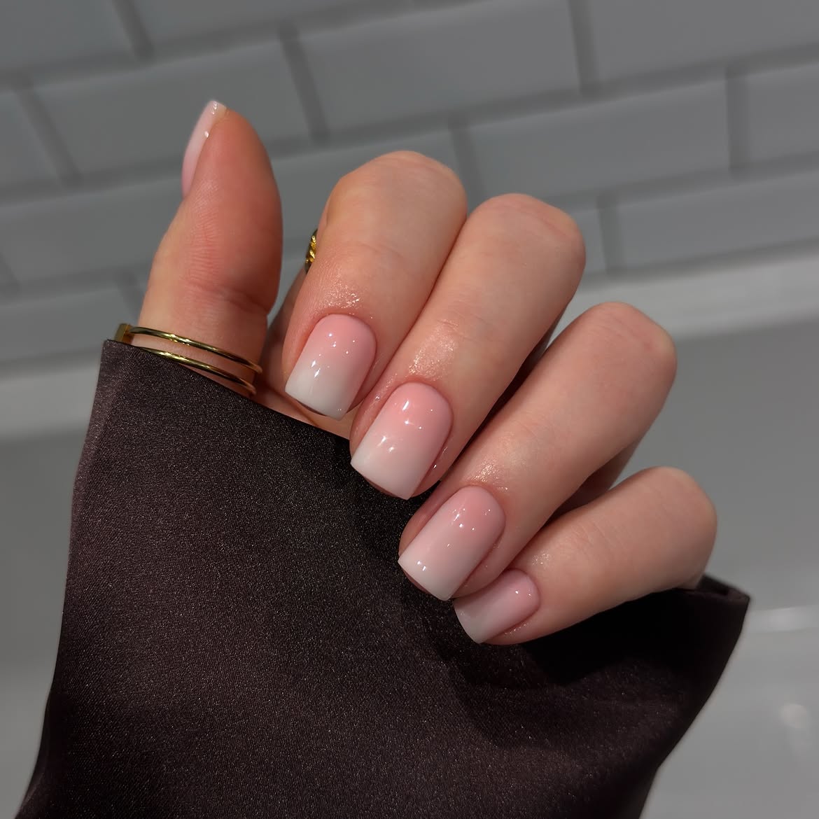 Soft Pink and White Ombre Squoval Nails