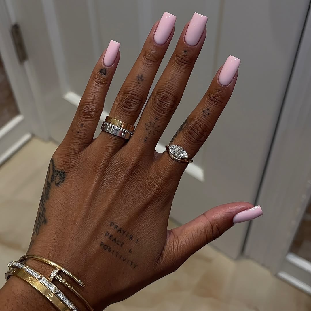 Soft Pink Glossy Square Acrylic Nails
