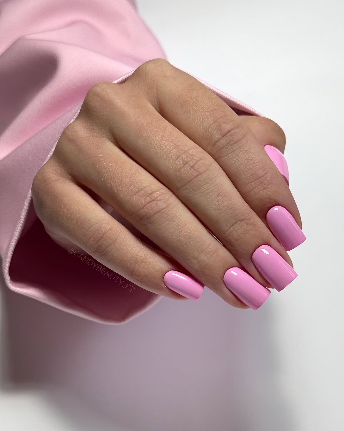 Soft Pink Glossy Square Nails