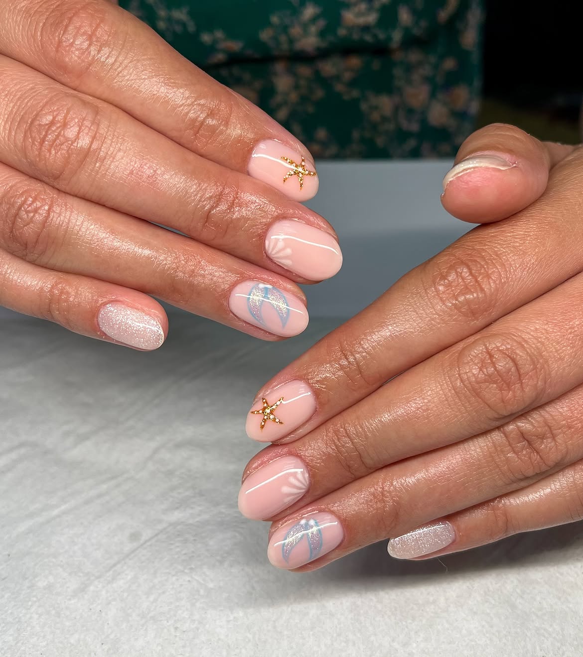 Soft Pink Mermaid Nails with Starfish Accents