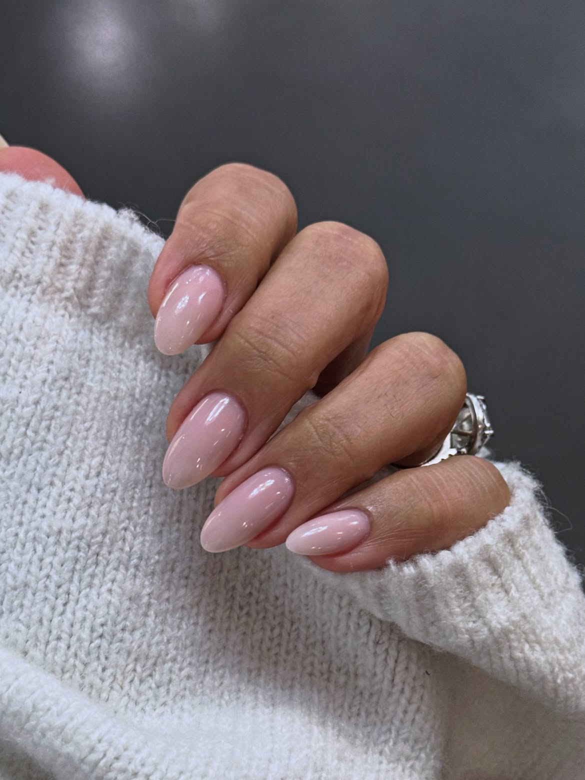Soft Pink Milky Almond Gel Nails