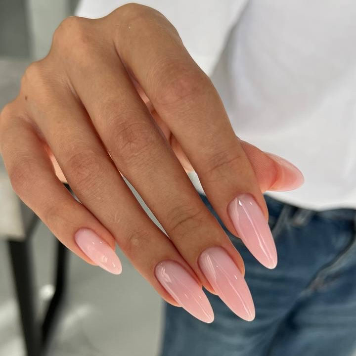 Soft Pink Milky Almond Nails