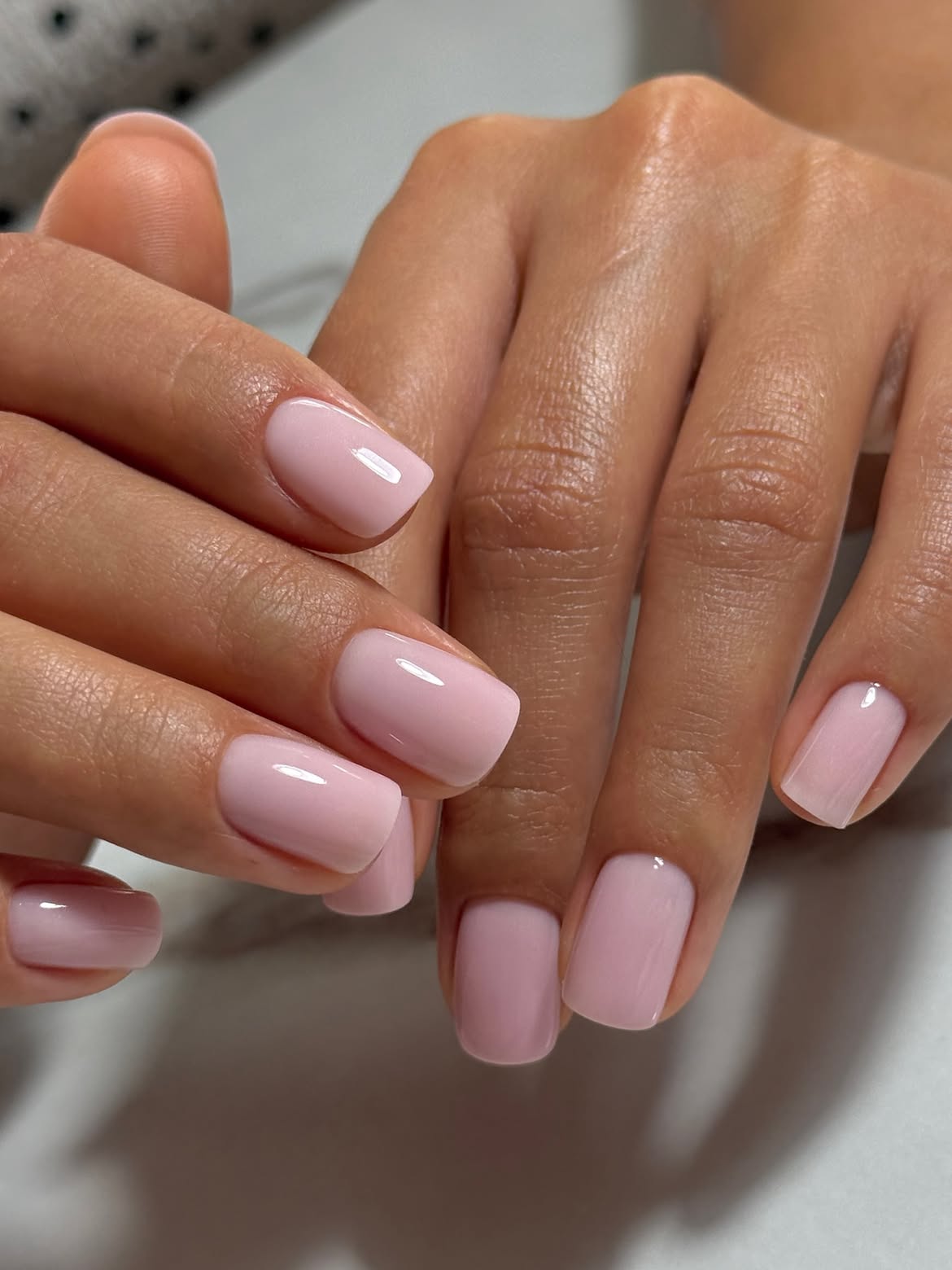 Soft Pink Milky Gloss Almond Nails