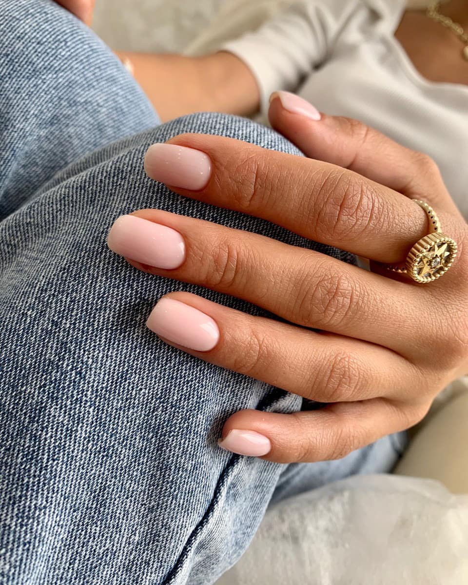 Soft Pink Milky Glossy Squoval Nails