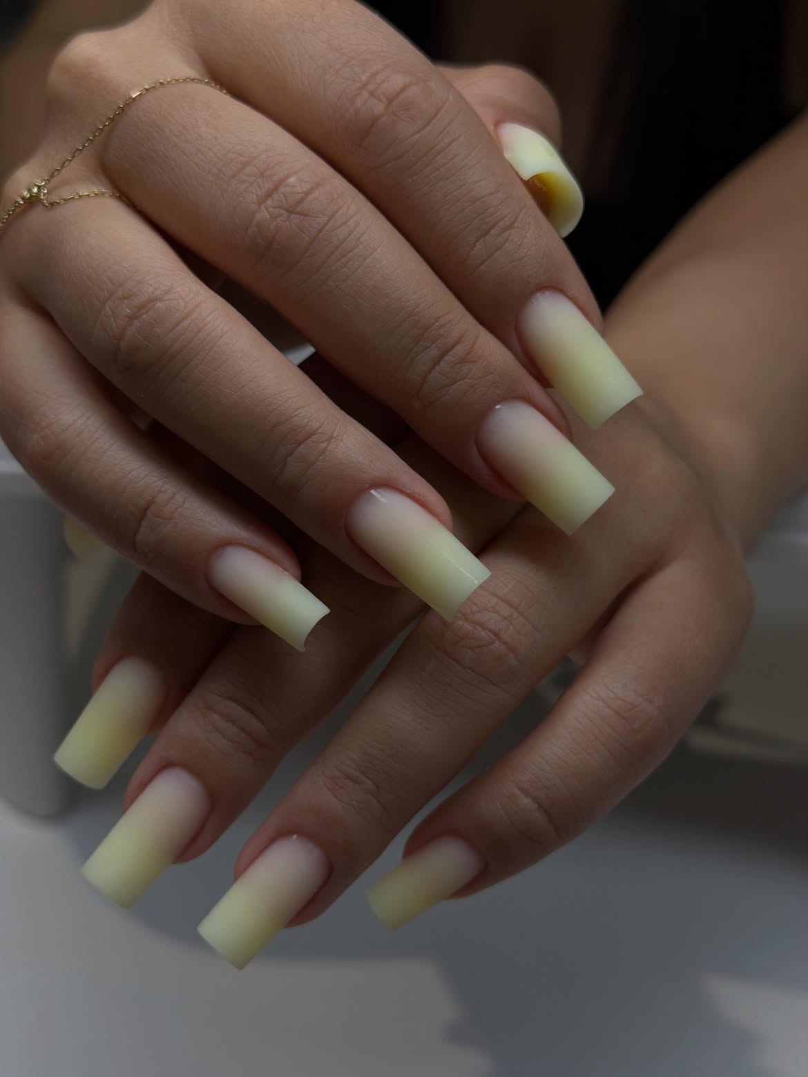 Soft Yellow Ombre Square Nails