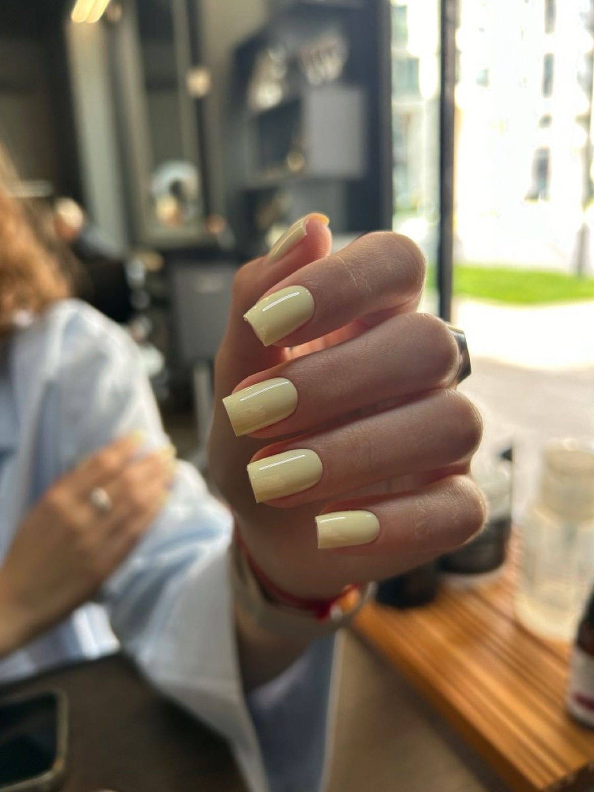 Soft Yellow Square French Tip Nails