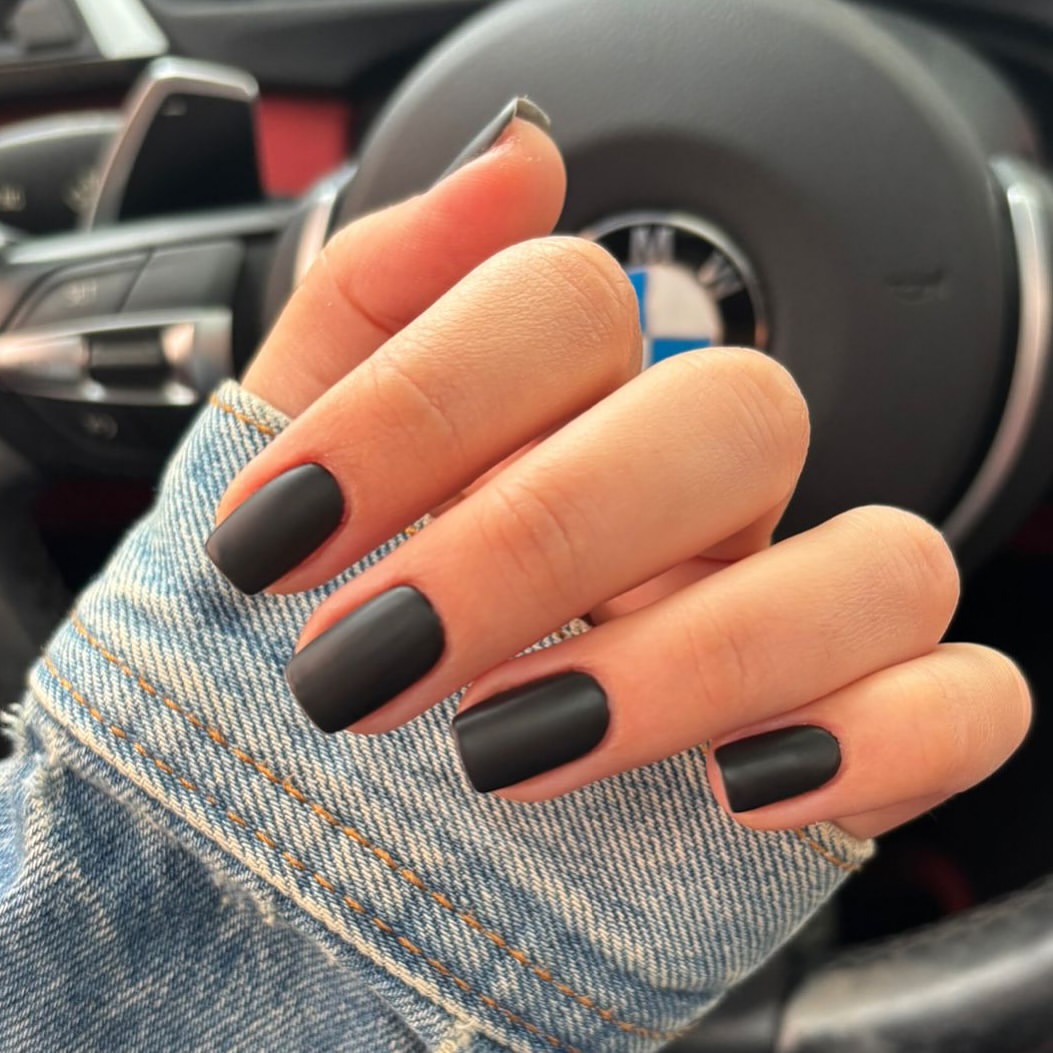 Sophisticated Matte Black Square Nails
