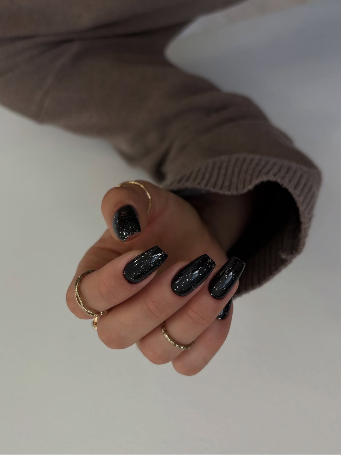 Sparkling Black Glam Coffin Nails