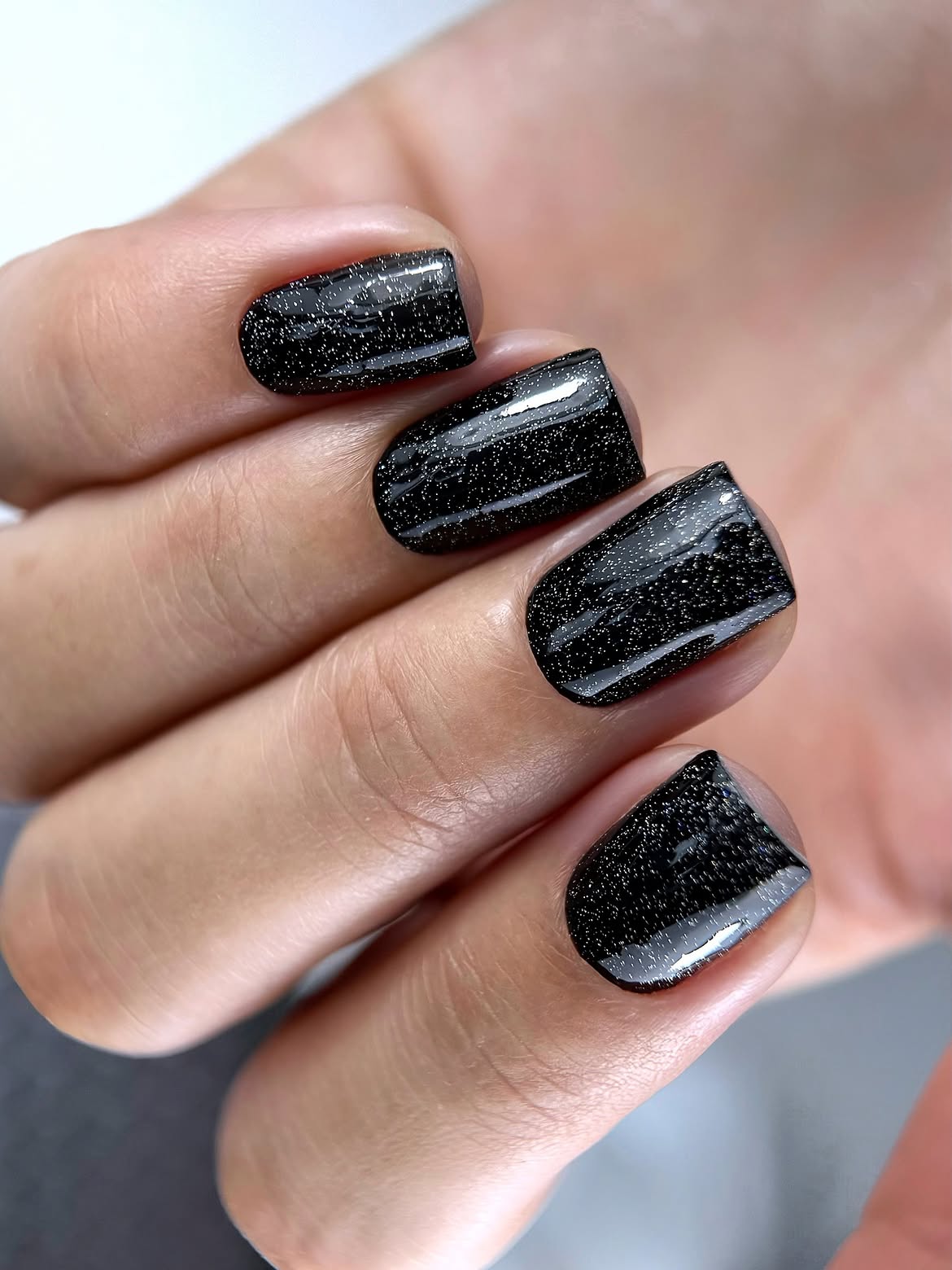 Sparkling Galaxy Black Square Nails