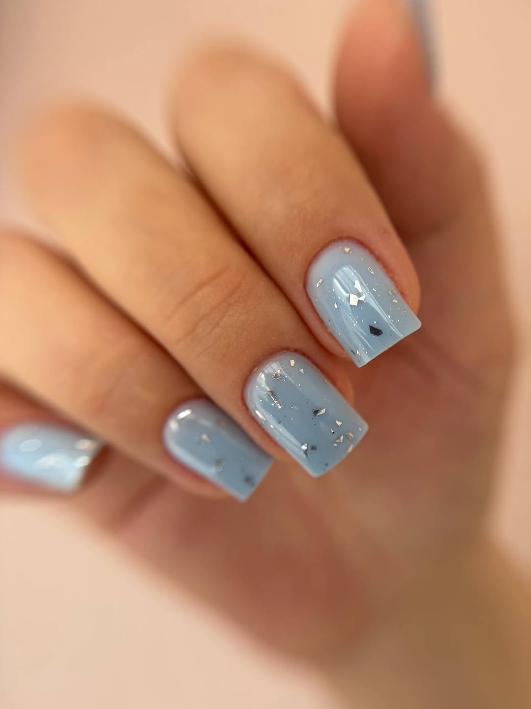 Sparkling Pastel Blue Square Nails