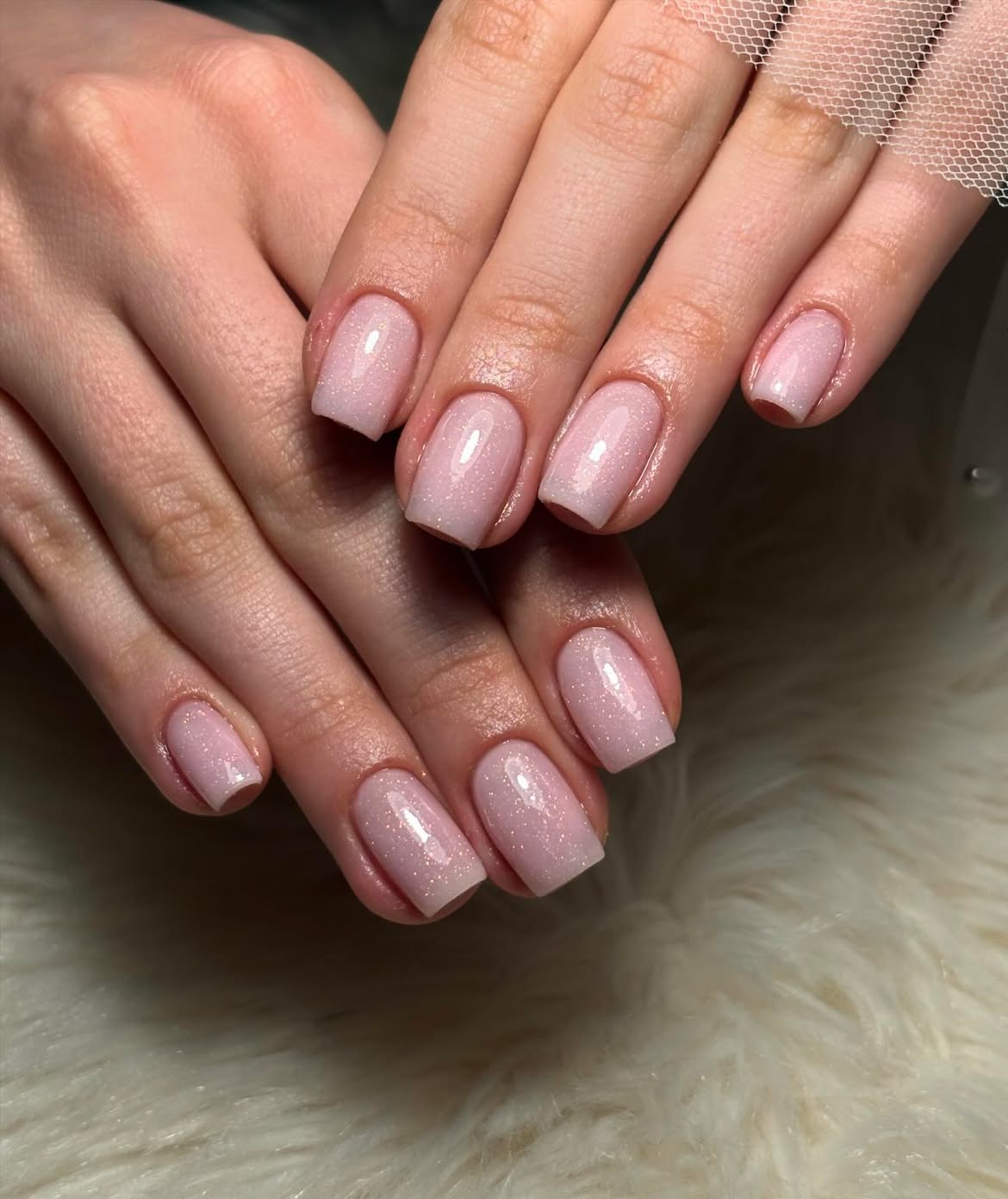 Sparkling Rose Quartz Square Acrylic Nails