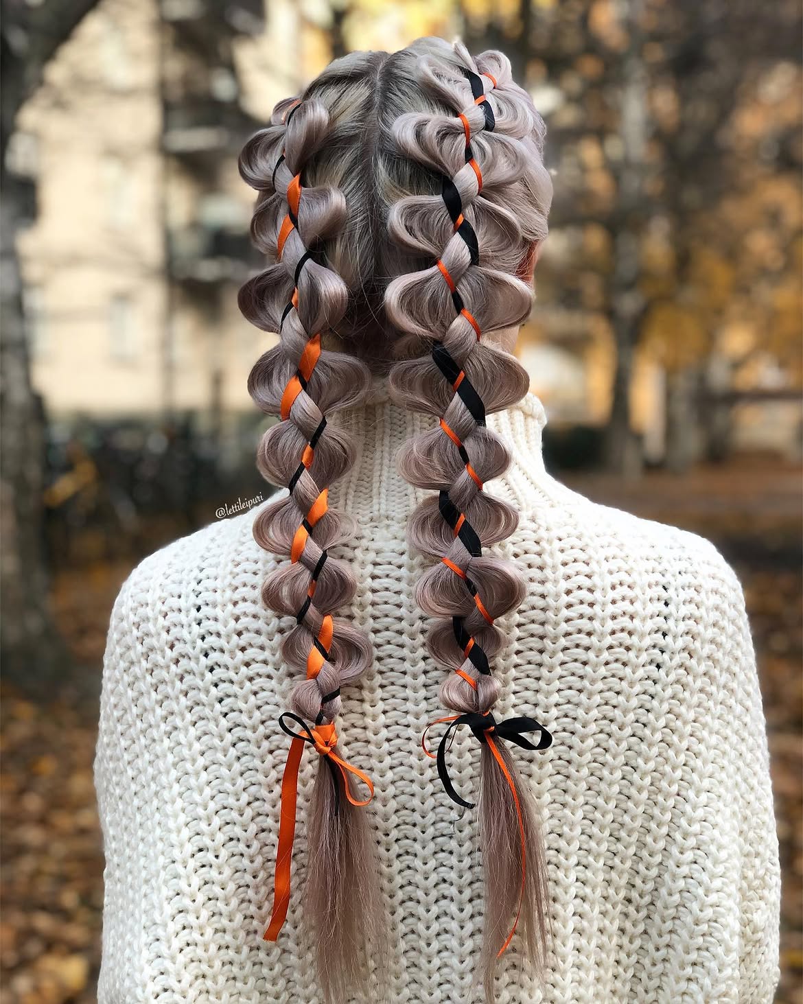 Spooky Double Dutch Braids With Halloween Ribbons