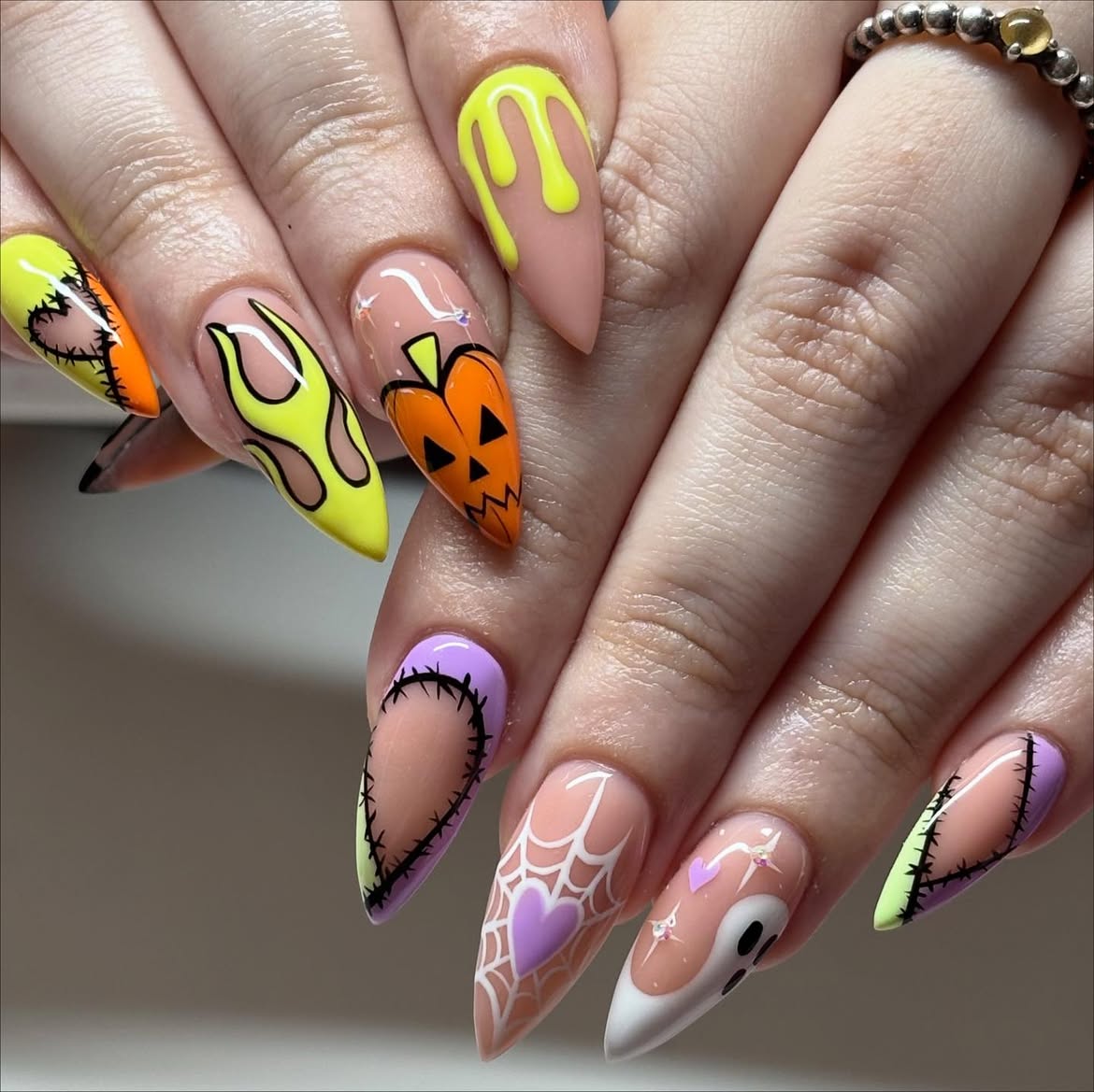 Spooky Halloween Character Stiletto Nails