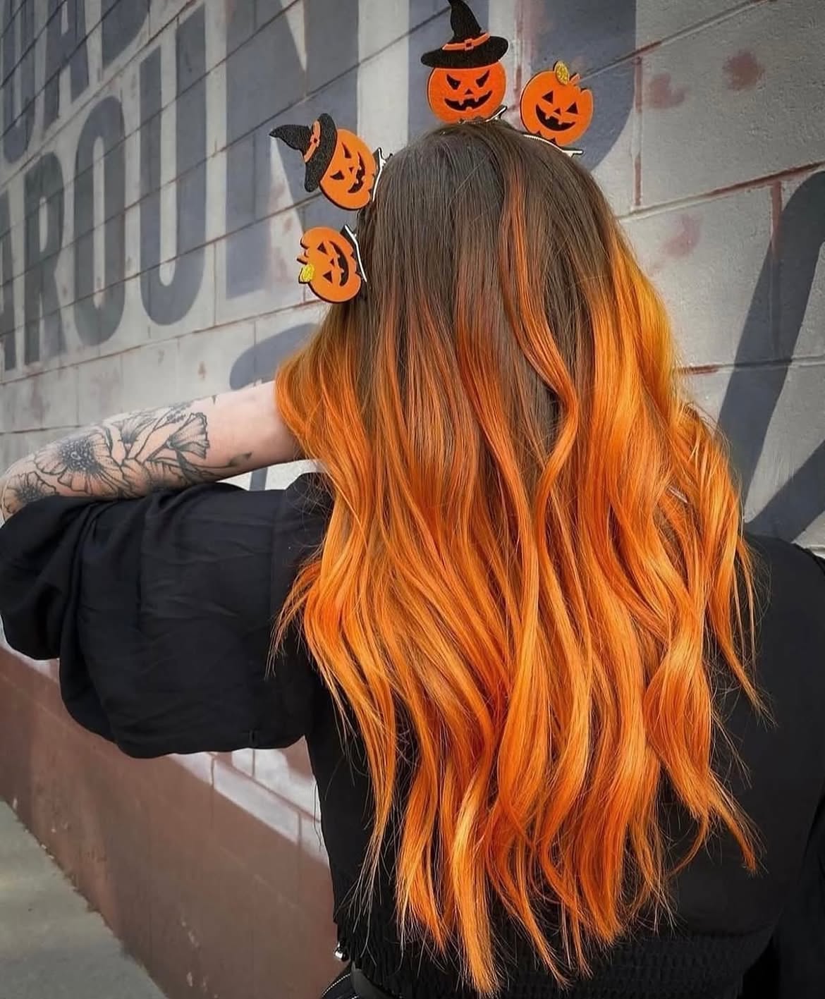 Spooky Ombre Halloween Hair With Pumpkin Accessories