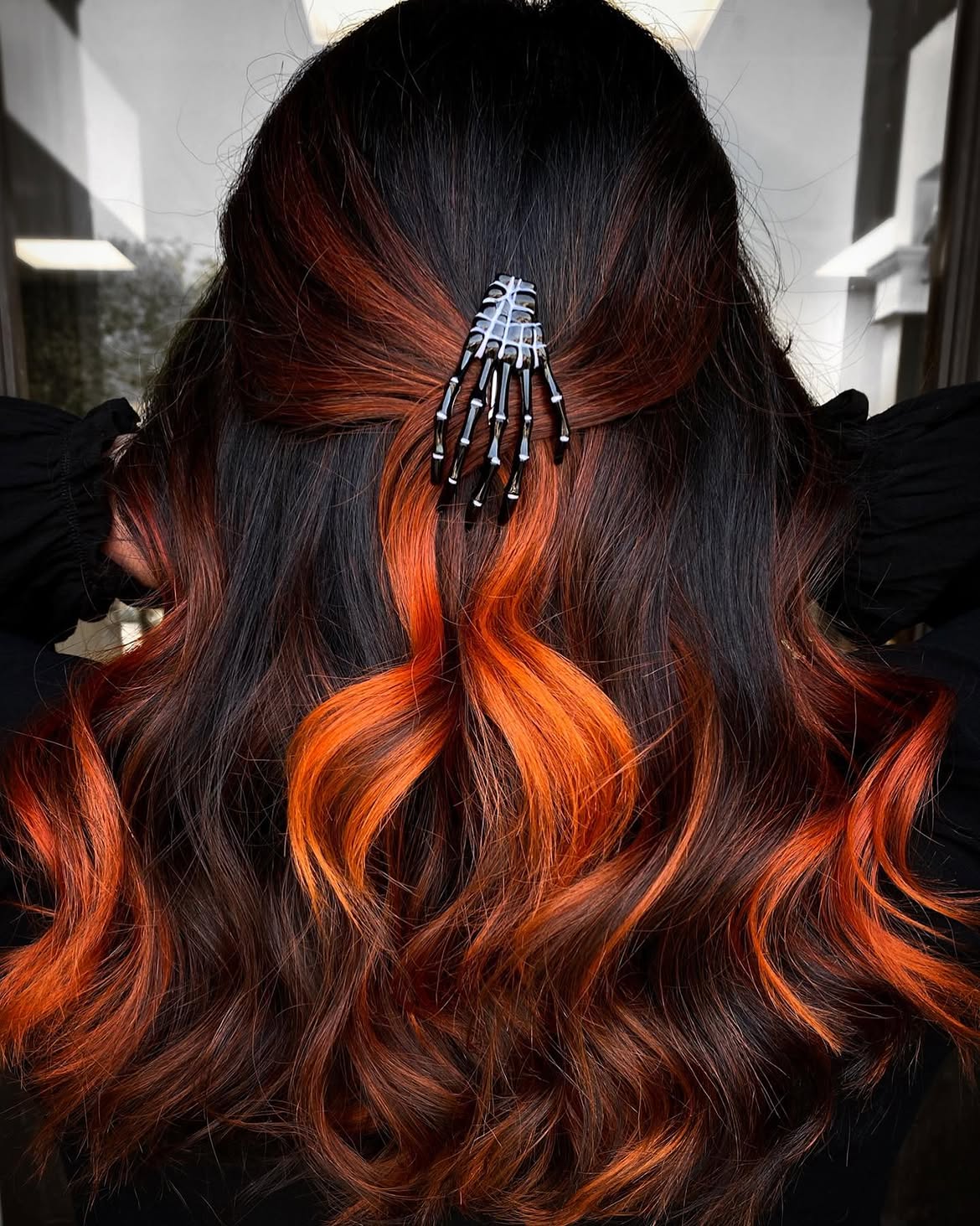 Spooky Skeleton Hand Clip With Fiery Ombre