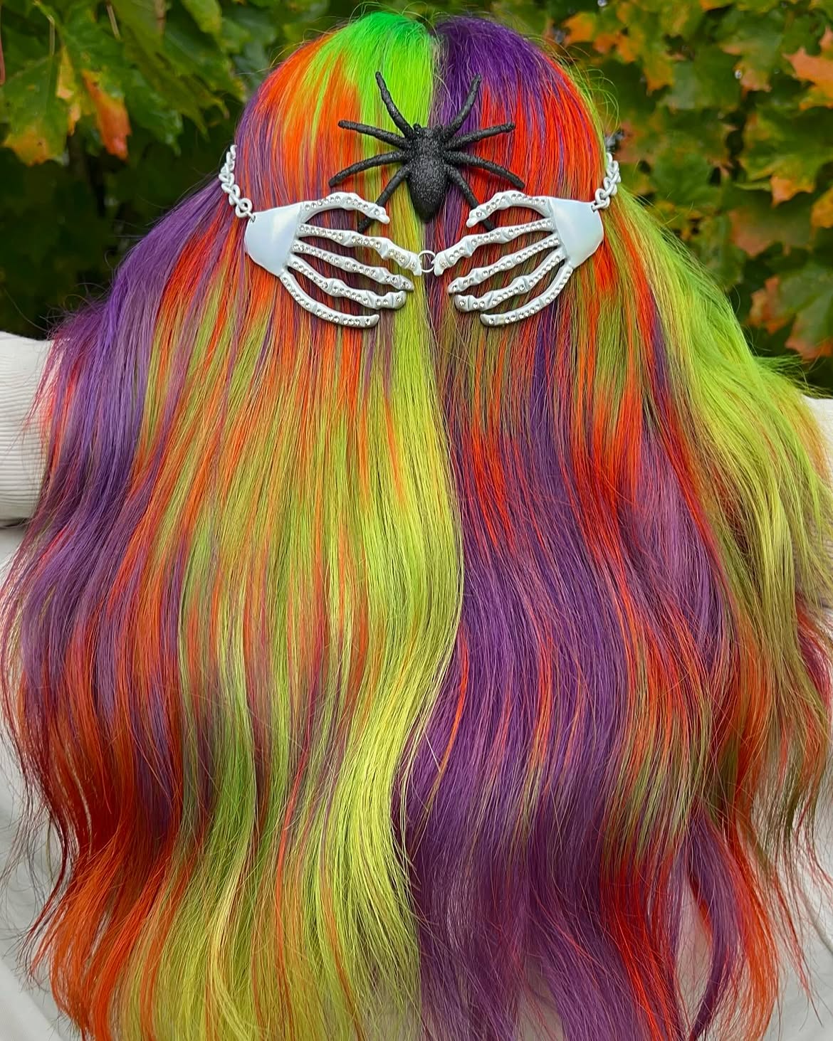 Spooky Spider Web Hair With Neon Halloween Colors