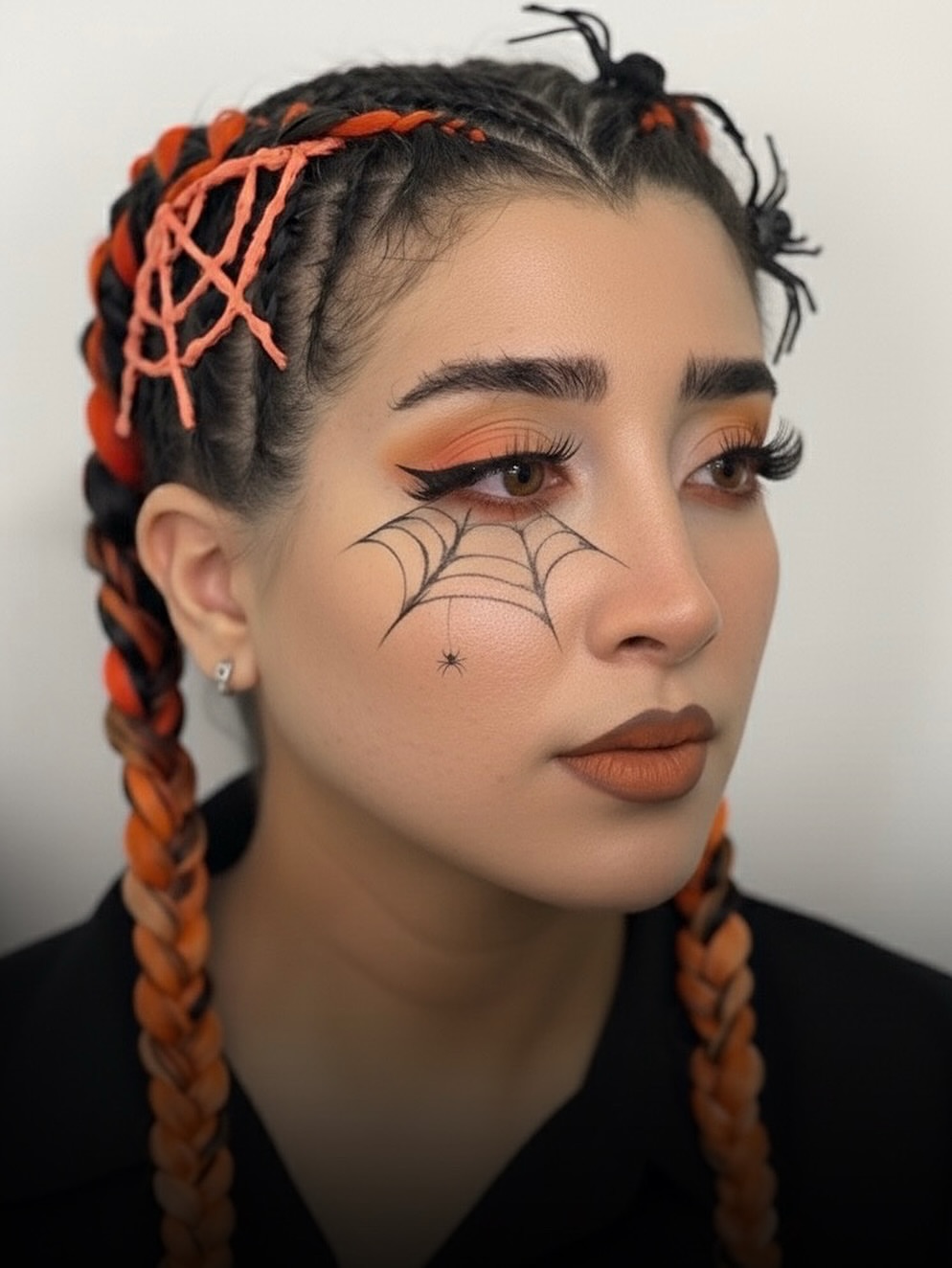 Spooky Spiderweb Braids With Orange Accents