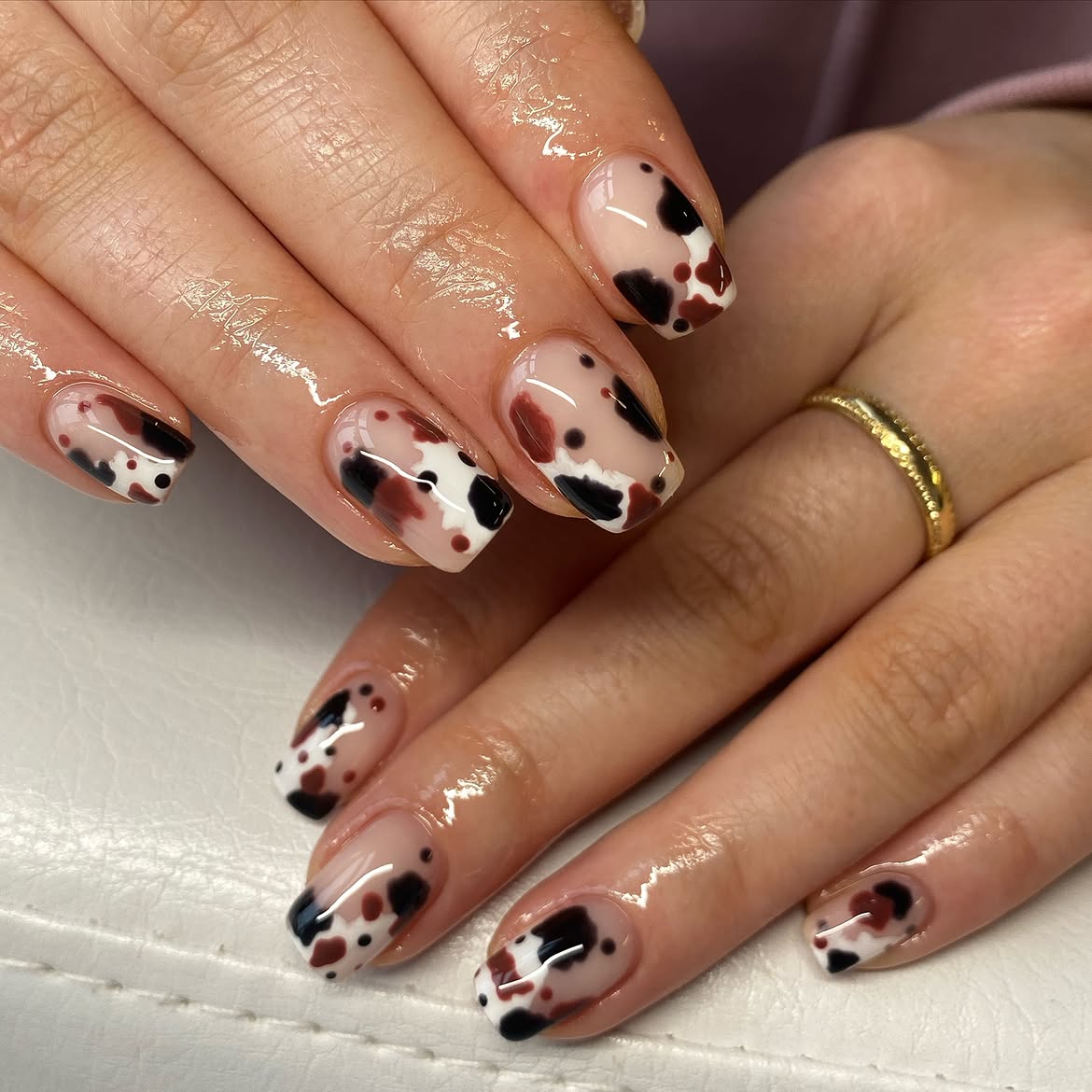 Spotted Cow Print Fall French Tips