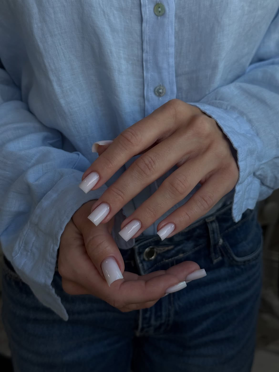 Subtle Milky White Ombre Square Nails