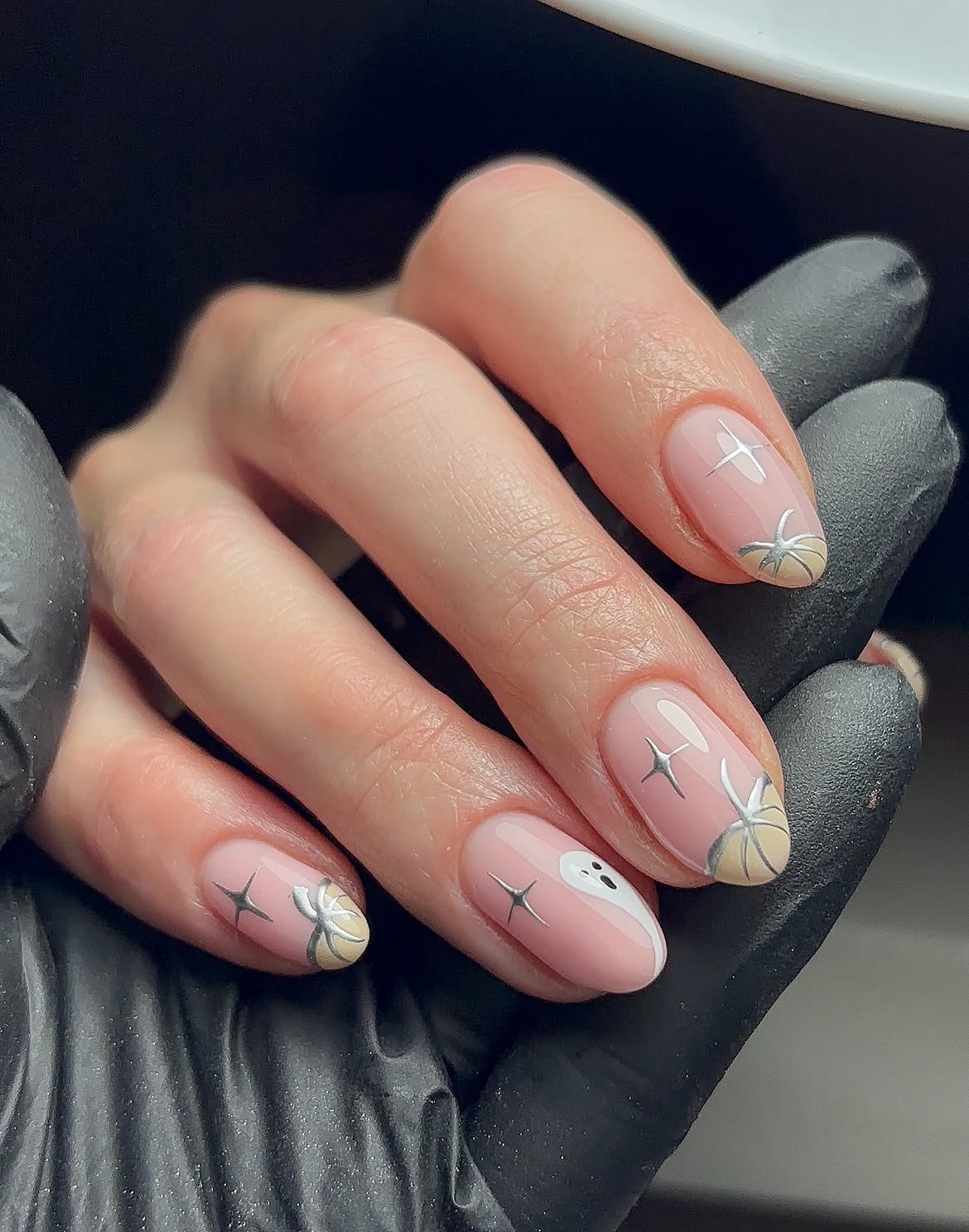 Subtle Spooky Season Pumpkin & Ghost French Tips
