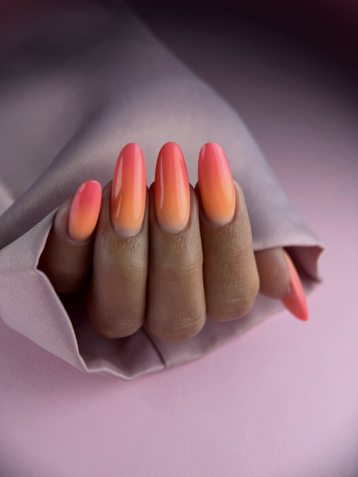 Sunset Ombre Glossy Oval Nails