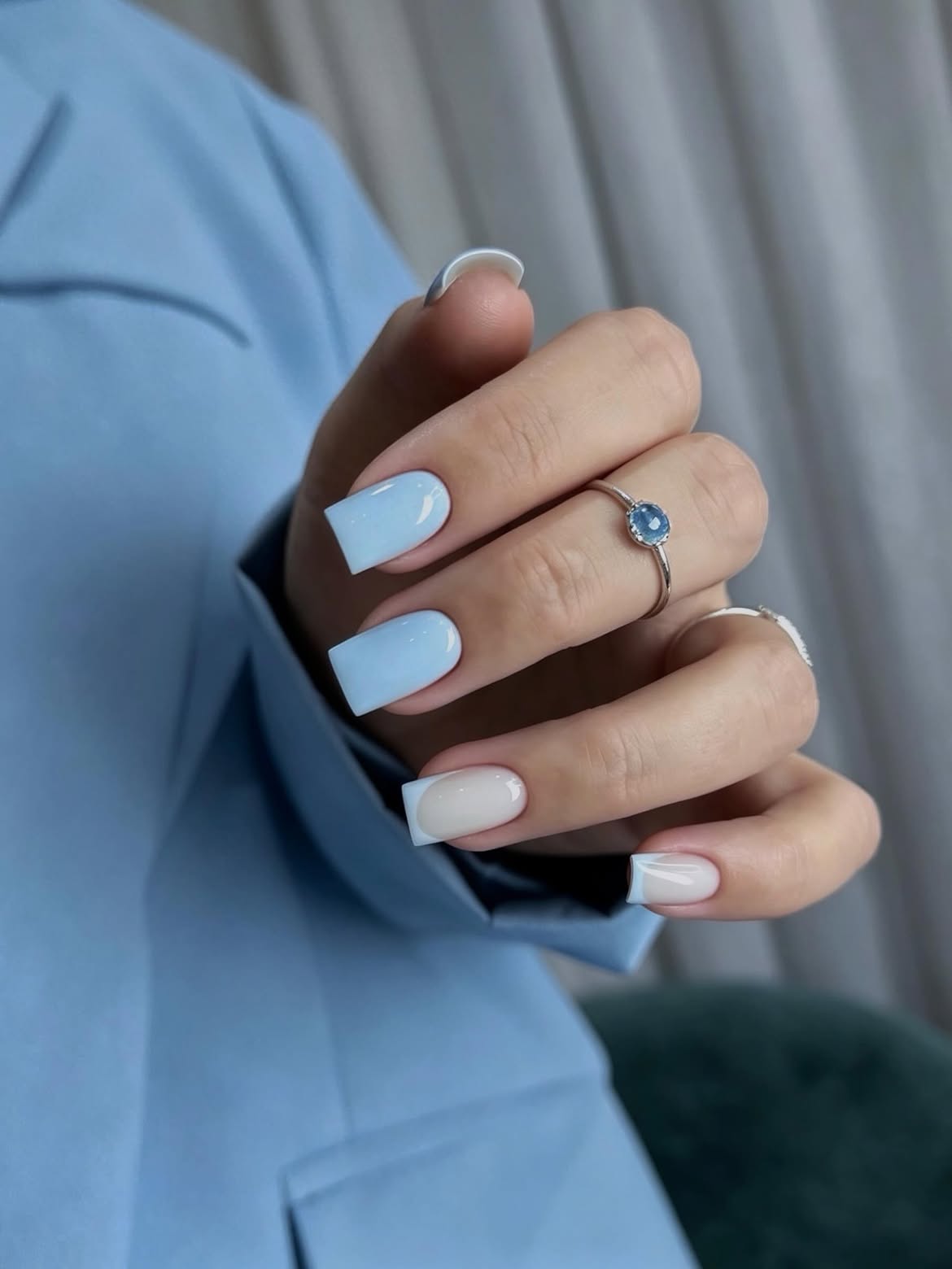 Sweet Baby Blue Square French Tip Nails