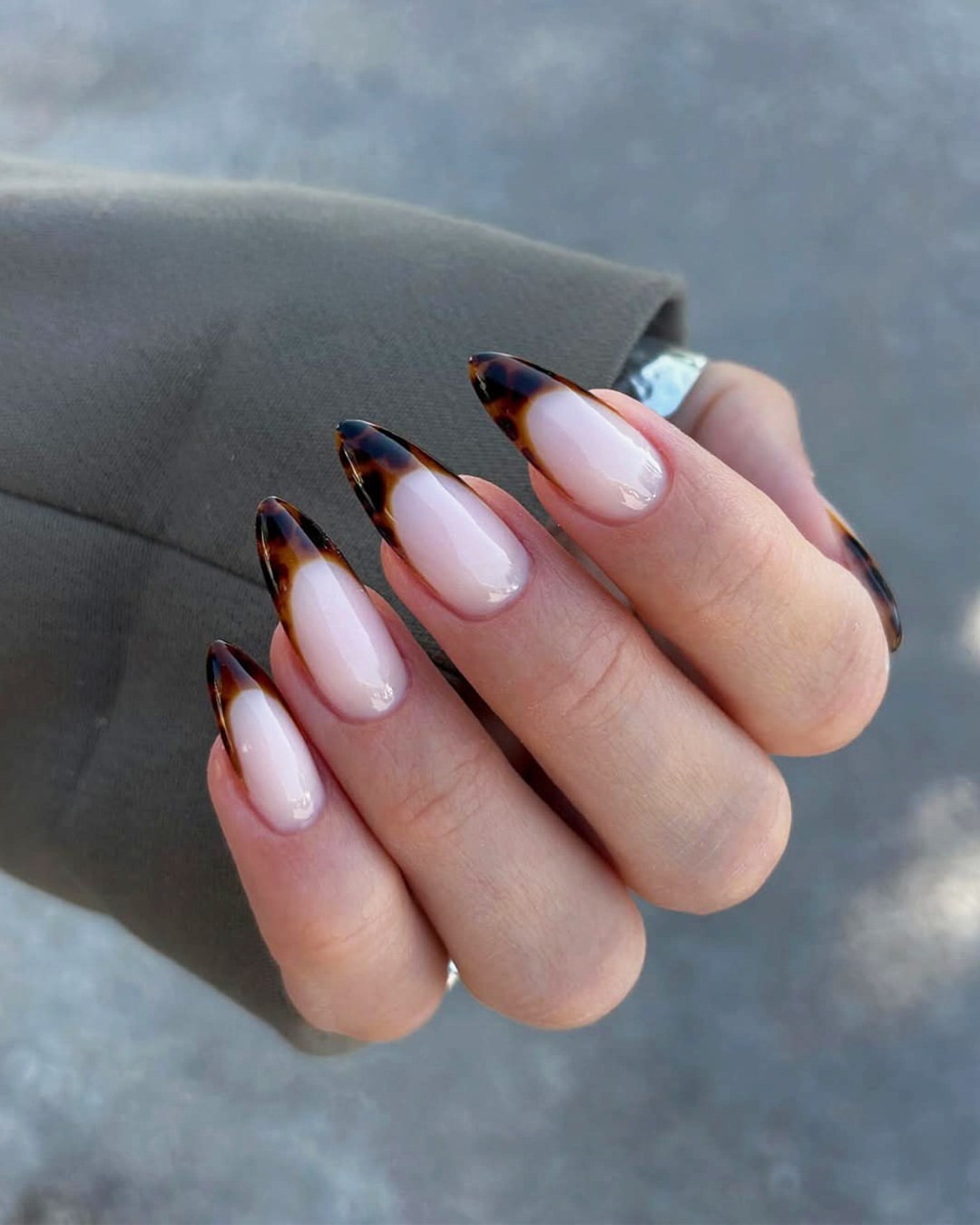 Tortoiseshell French Almond Nails