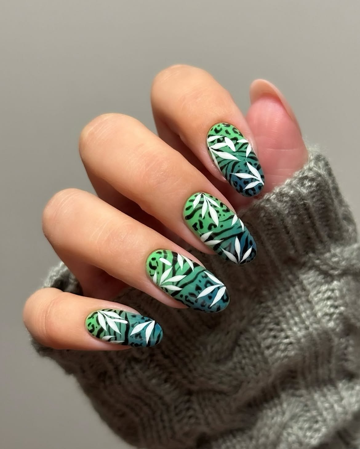 Tropical Green Leaf Animal Print Ombre