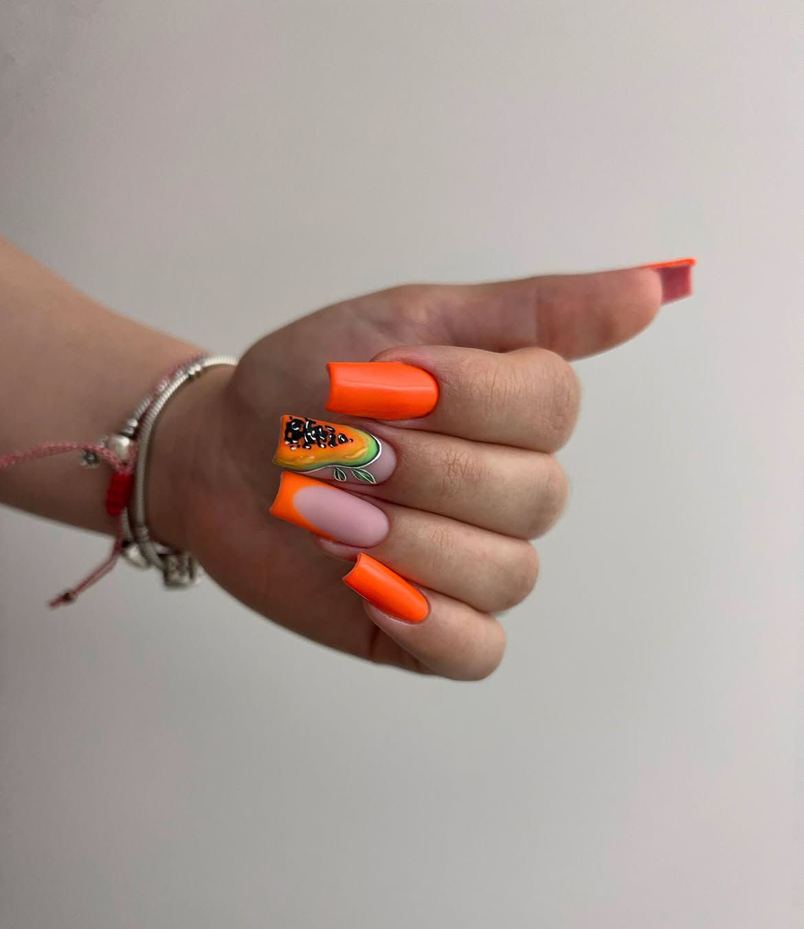 Tropical Papaya French Tip Square Nails