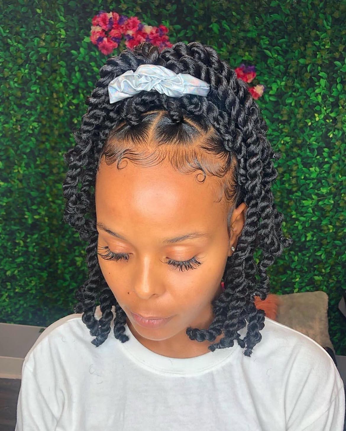 Twisted Bob With Defined Edges and Scrunchie Accent