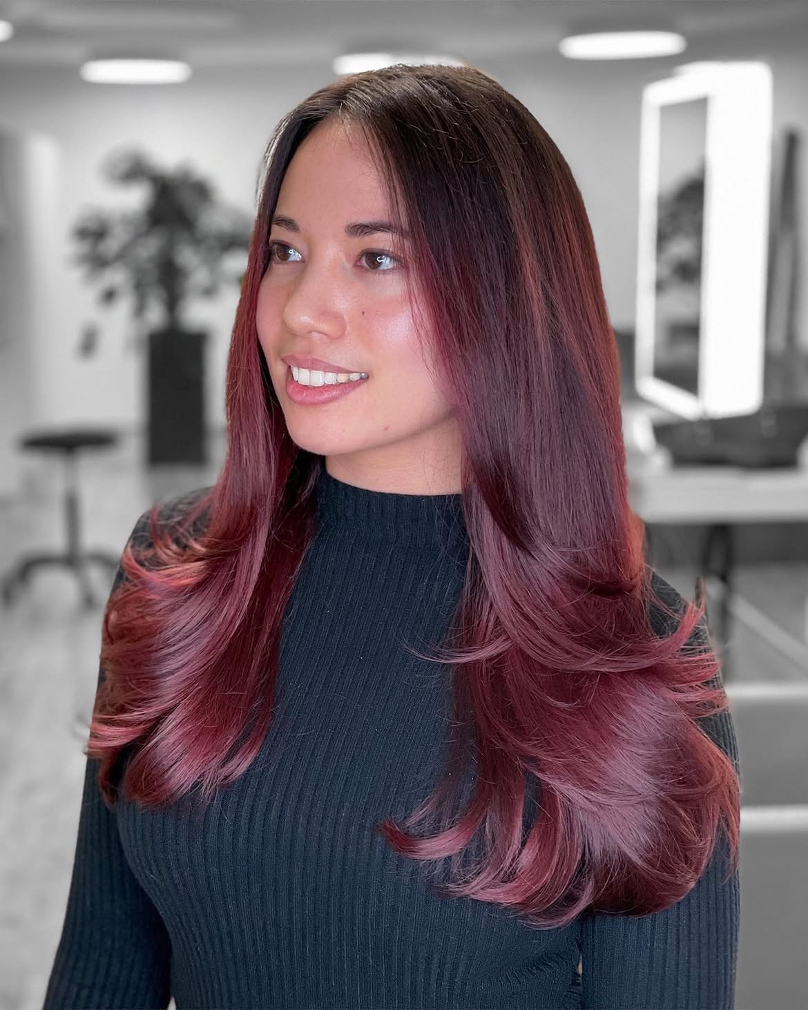 Vibrant Cherry Brown Balayage With Soft Layers