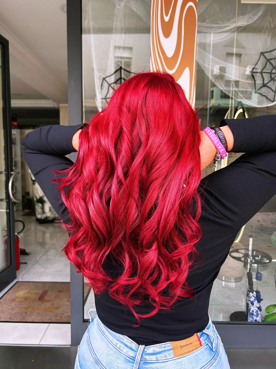 Vibrant Cherry Red Waves With Defined Curls