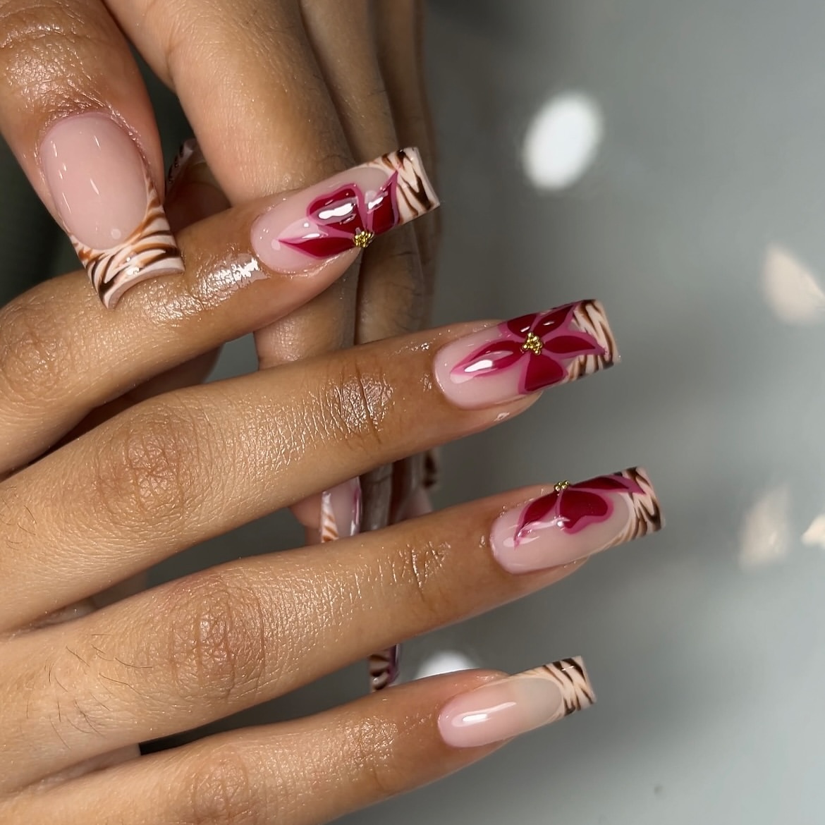 Vibrant Floral French Tip Square Acrylics