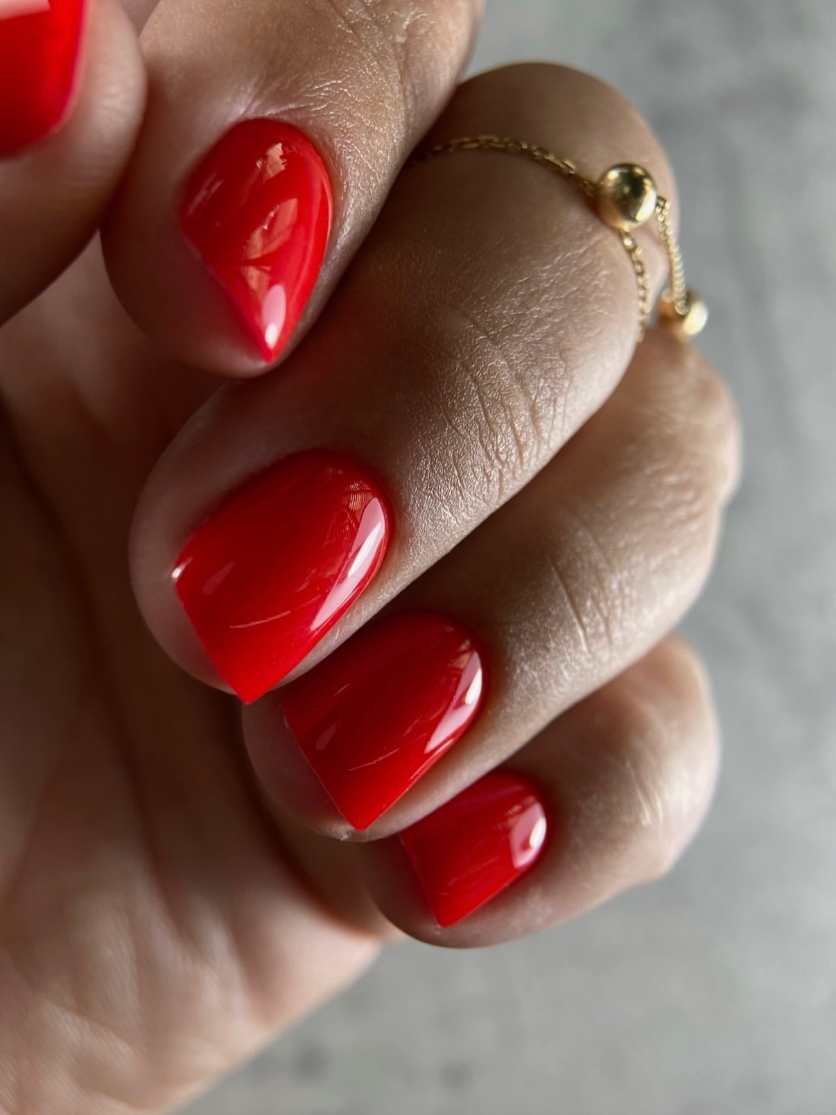 Vibrant Glossy Cherry Red Almond Nails