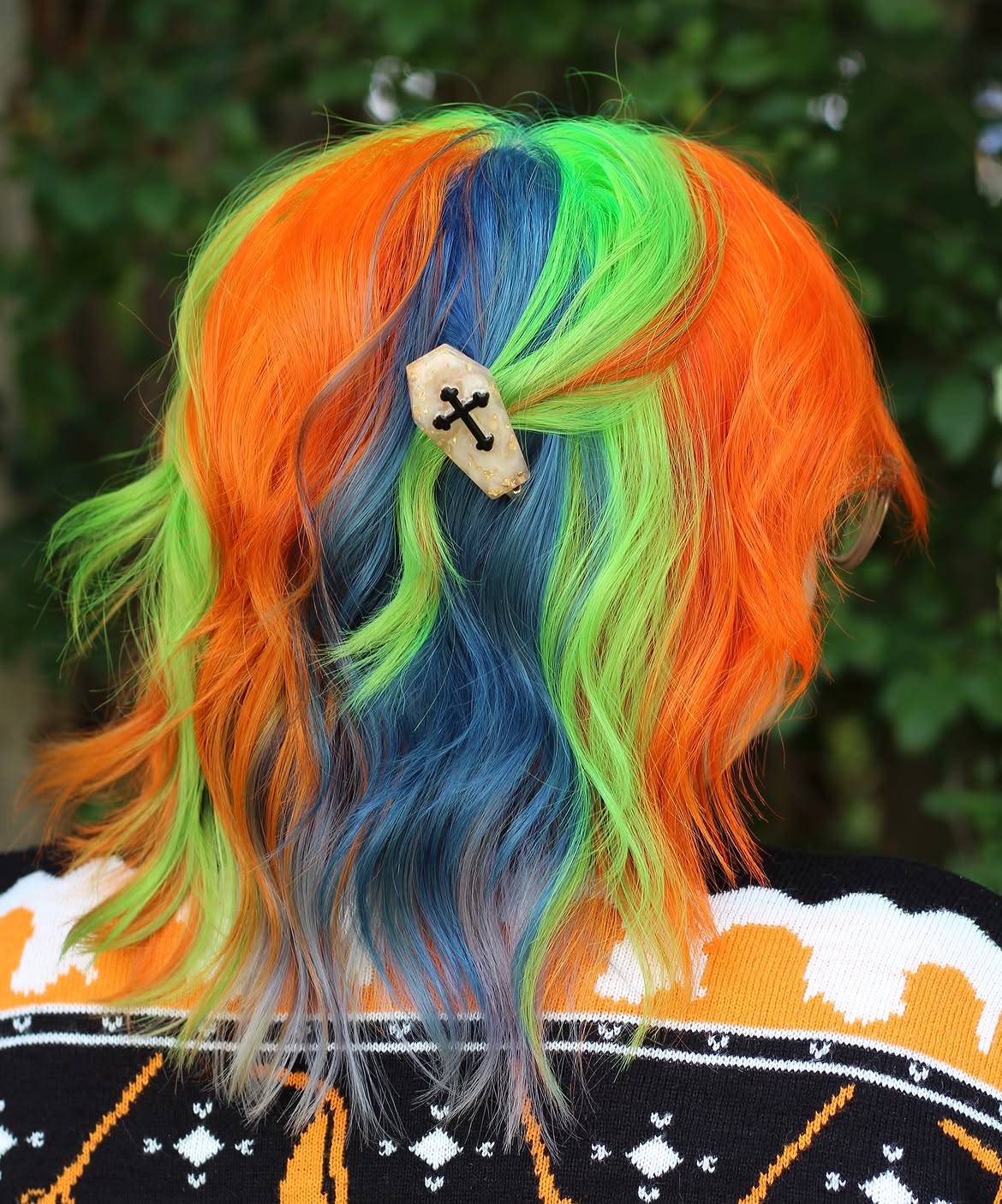 Vibrant Halloween Colors With Coffin Hair Clip