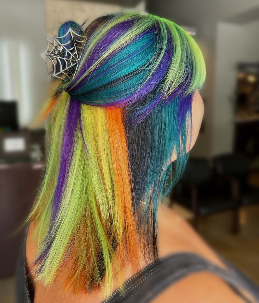 Vibrant Halloween Streaks With Spider Web Clip