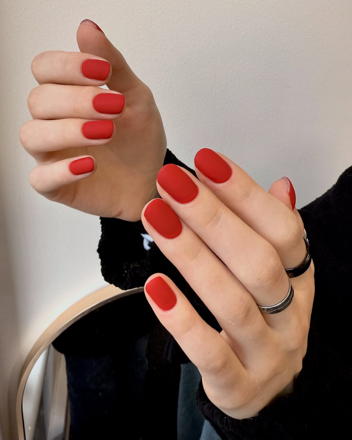 Vibrant Matte Red Classic Oval Nails
