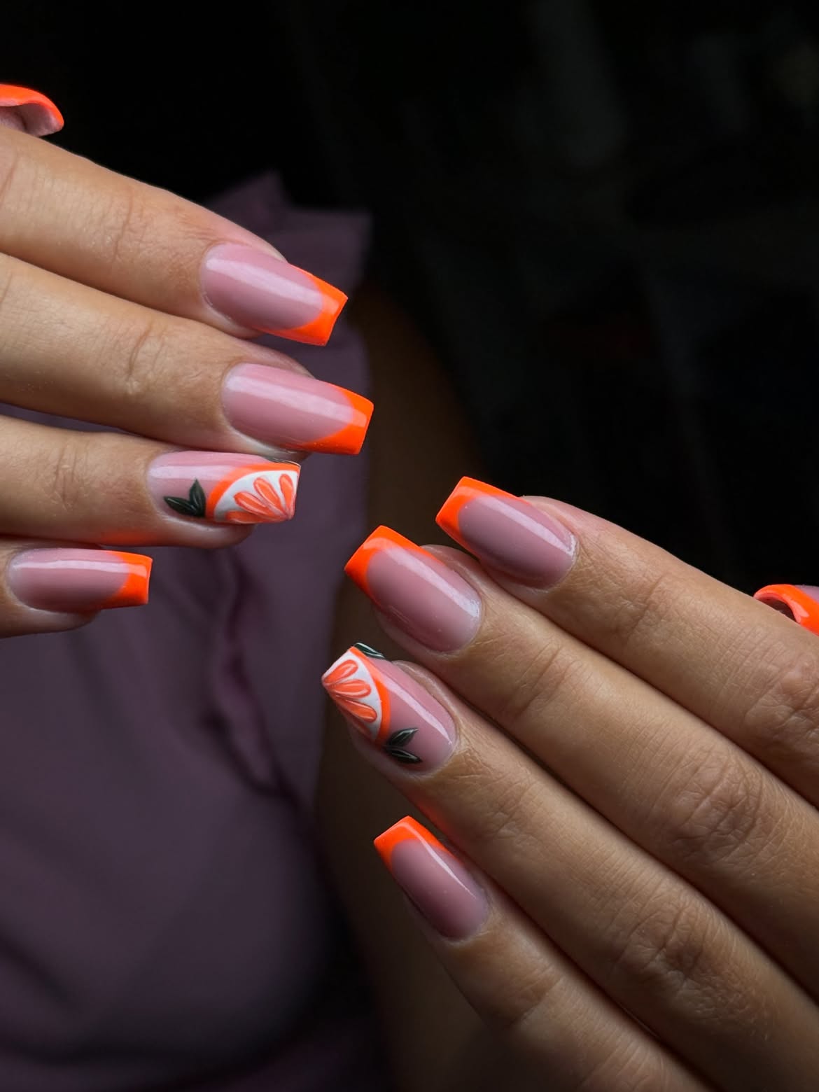 Vibrant Orange Citrus French Tip Nail Art
