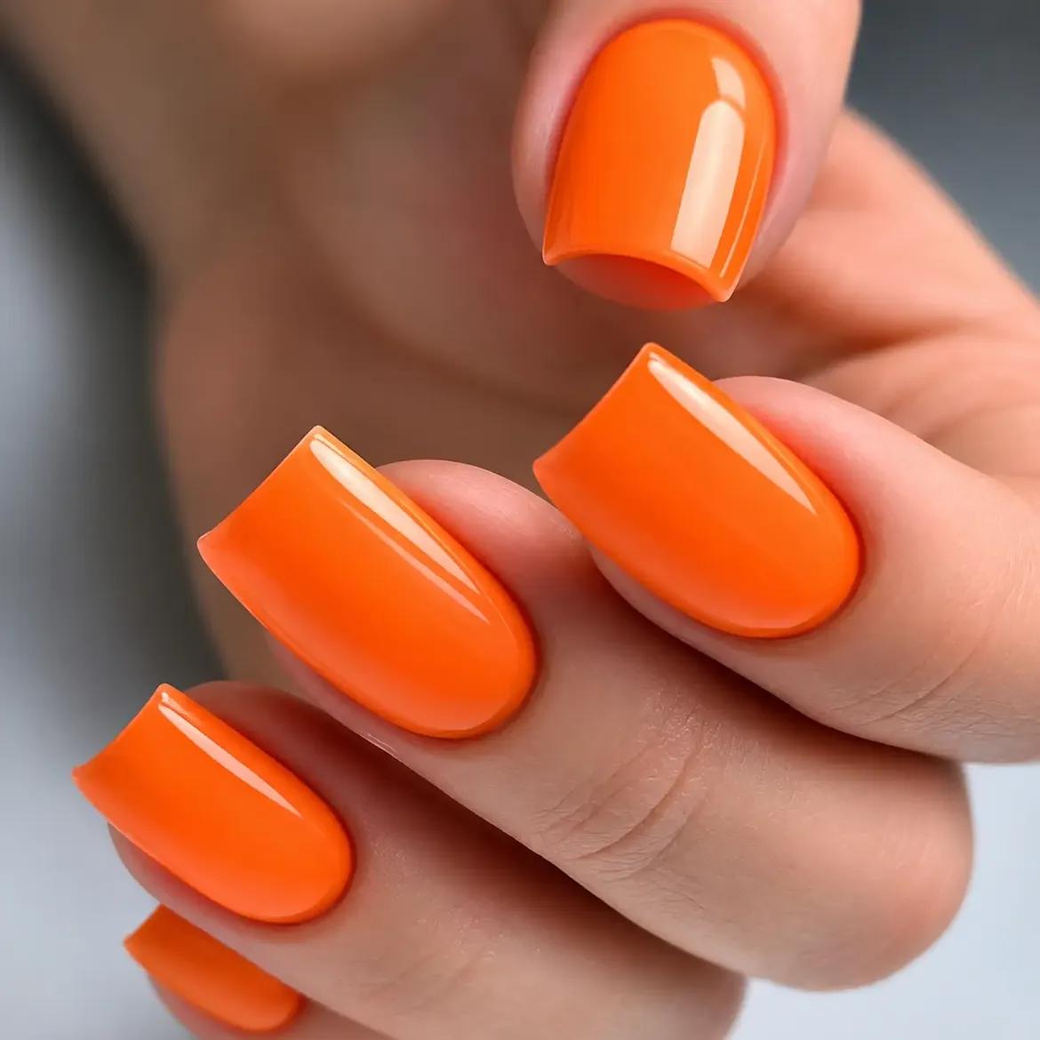 Vibrant Orange Glossy Medium Almond Nails